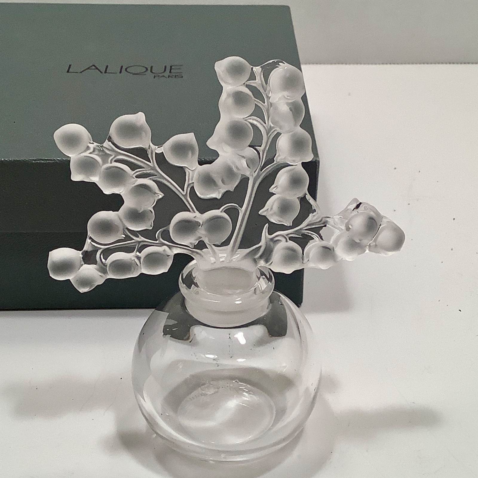 Lalique Perfume Bottle Vintage Lily of the Valley w Box Clear Crystal