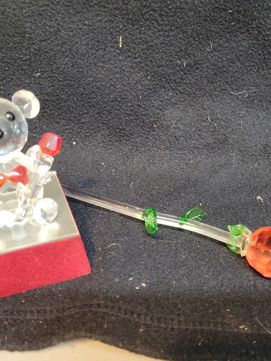 Lighted Crystal Bear on velvet base with red bow tie *Tested* -Free Shipping