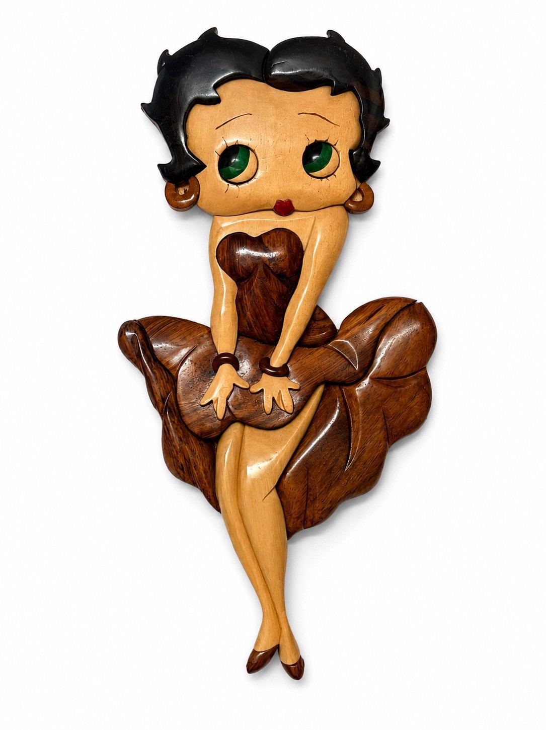 Betty Boop Intarsia Handcrafted Wooden Wall Art Vintage Cartoon Flying Dress