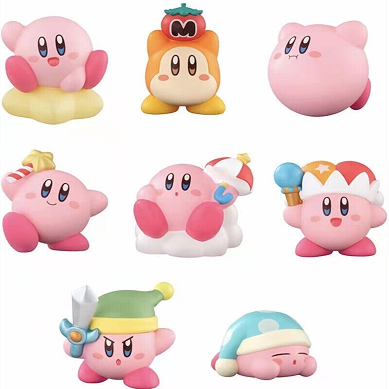 Kirby  Set of 8 Different PVC Cake Toppers Mini Figures about 2.5  inches tall.