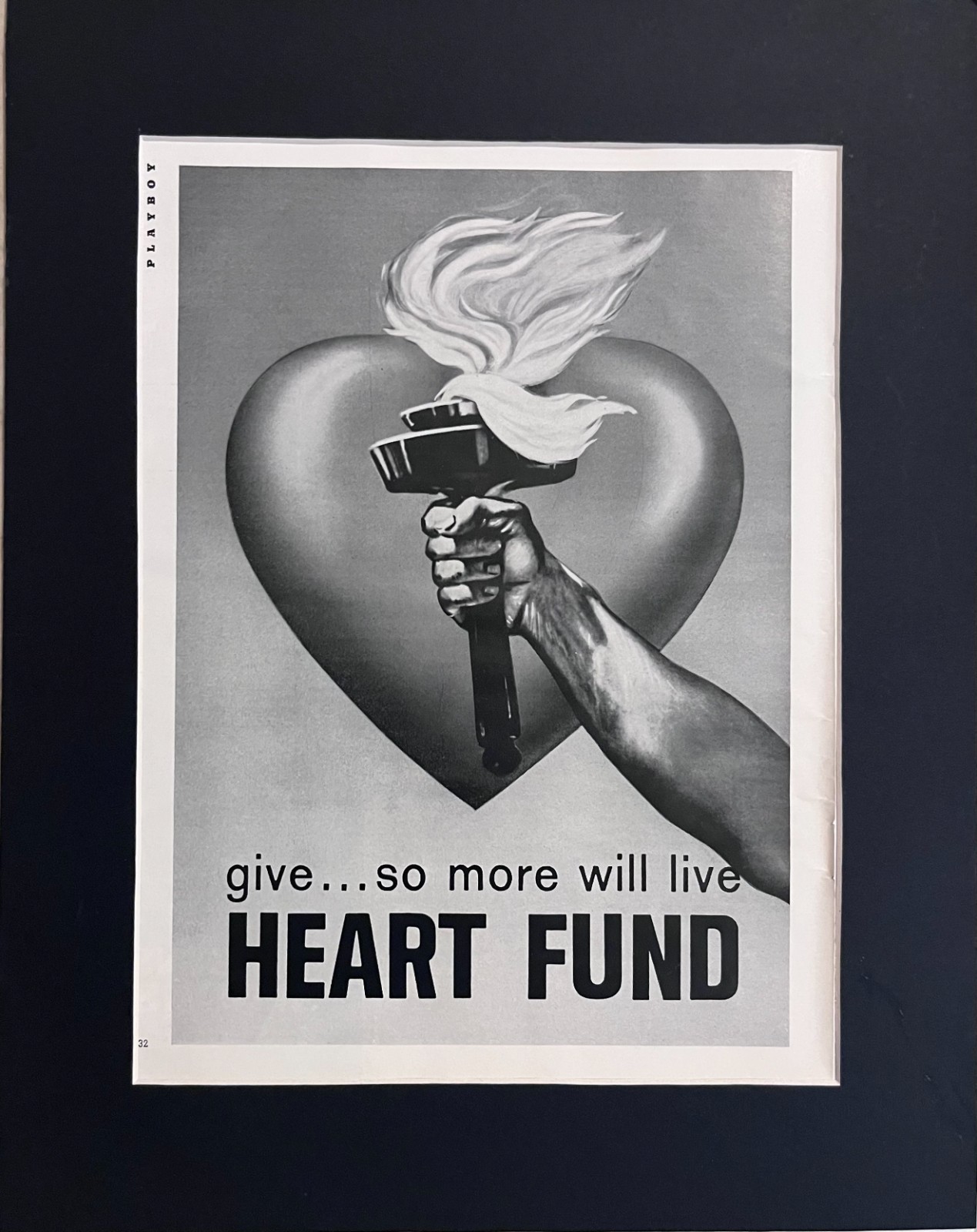 vintage original print ad \'60s American Hear Association, Heart Fund, with mat
