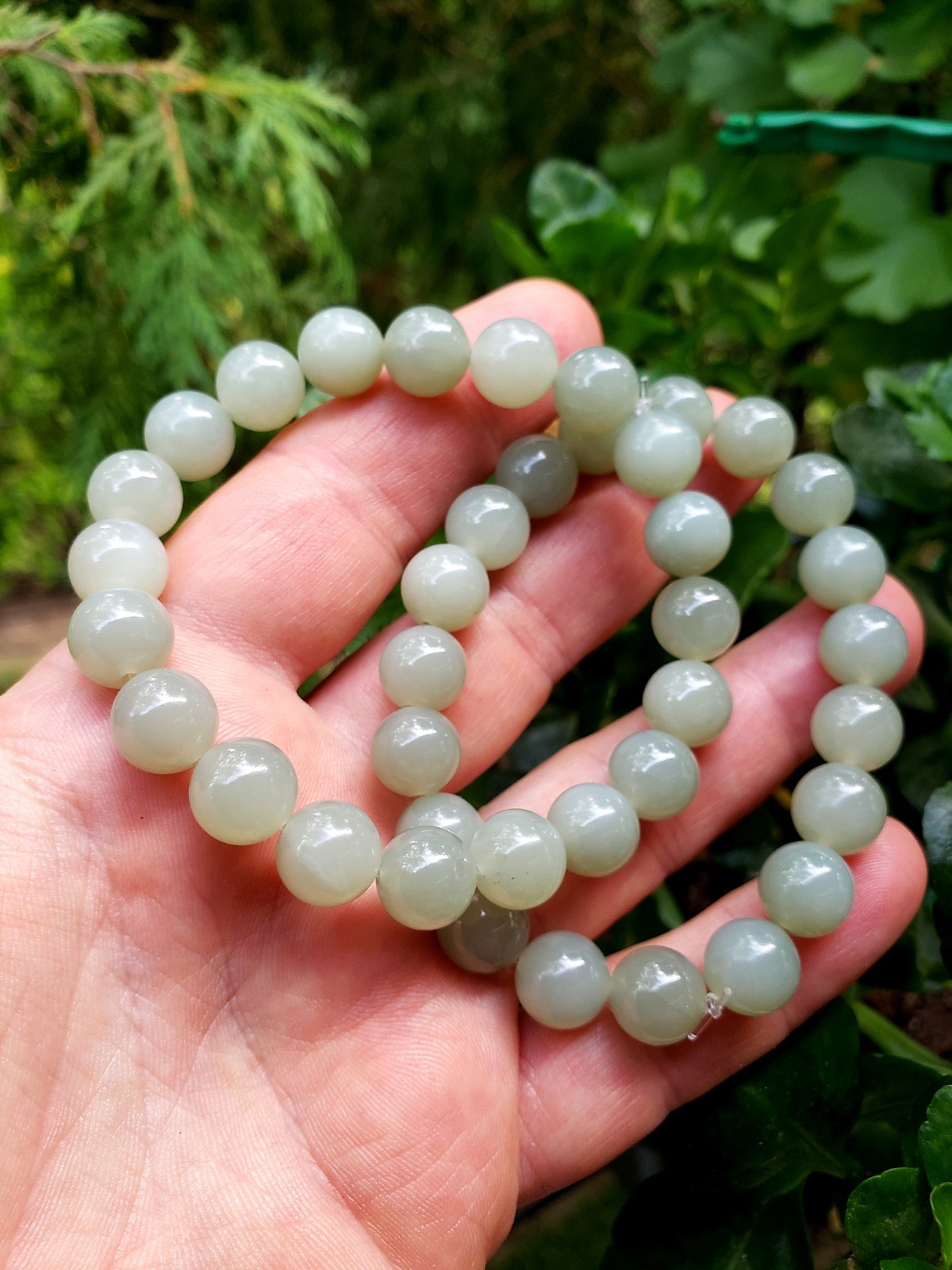 Hetian Xin jiang Qiemo Grey Blue Hue Jade Nephrite Beads Bracelet 10mm