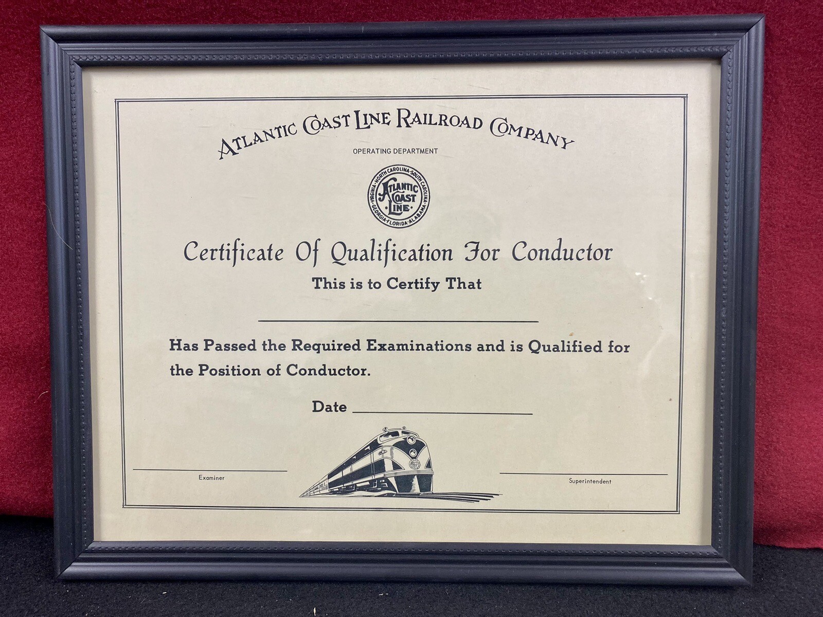 Atlantic Coast Line RR “Conductors Promotion Certificate”