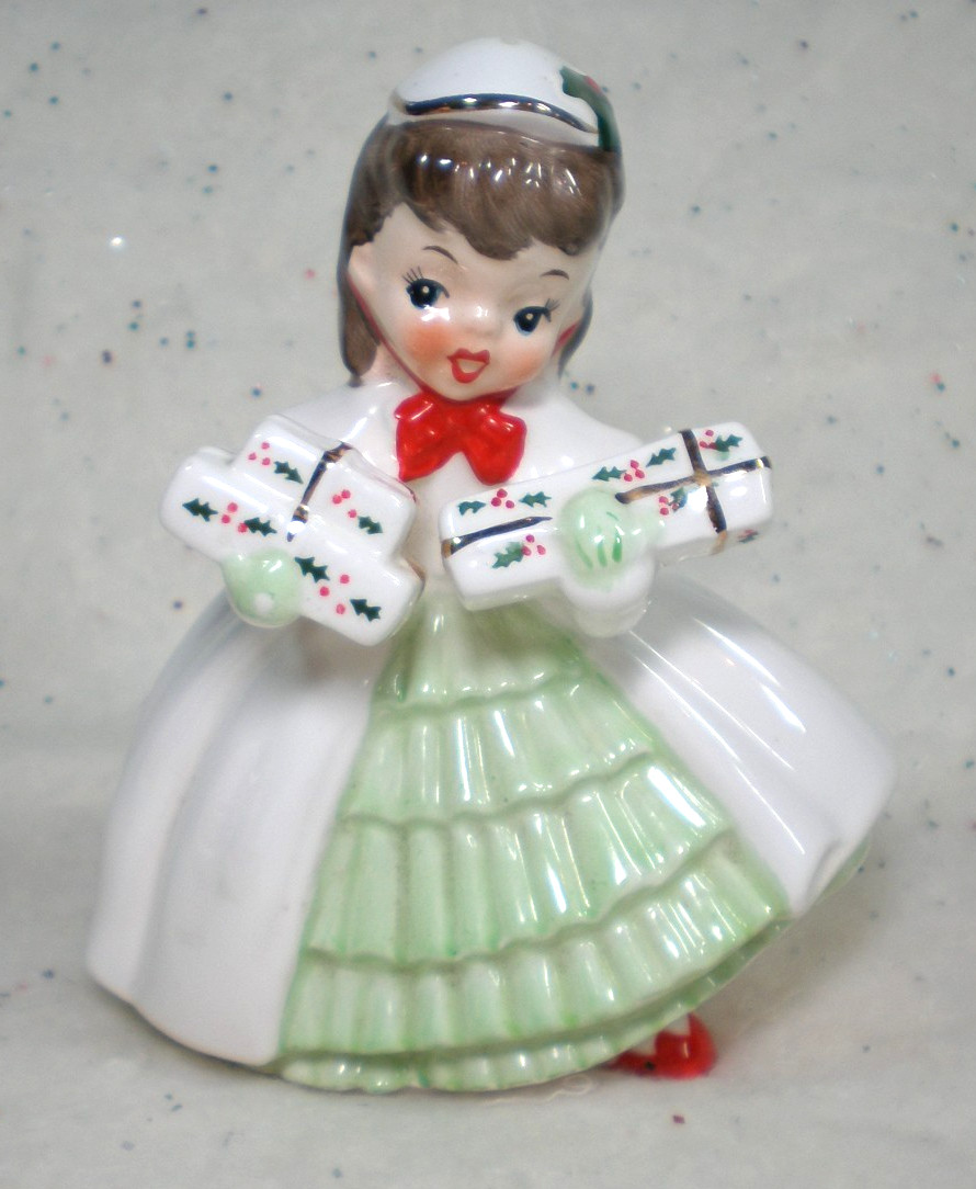 Vintage Napco 1956 Christmas Shopper Girl Gifts 5” Japan Ceramic Figurine