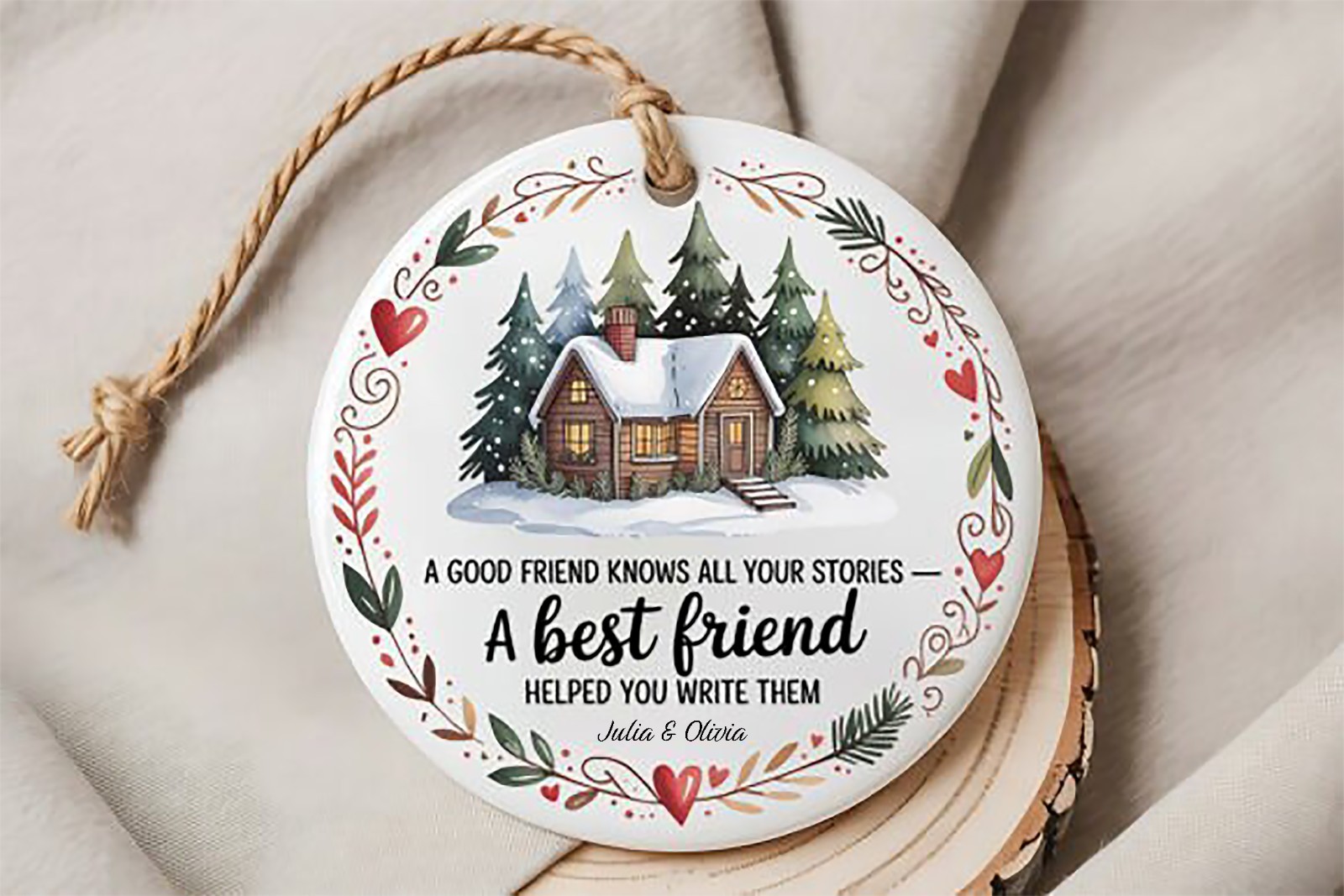 Personalized Best Friends Christmas Ornament, Custom Bestie Sister Holiday Gift