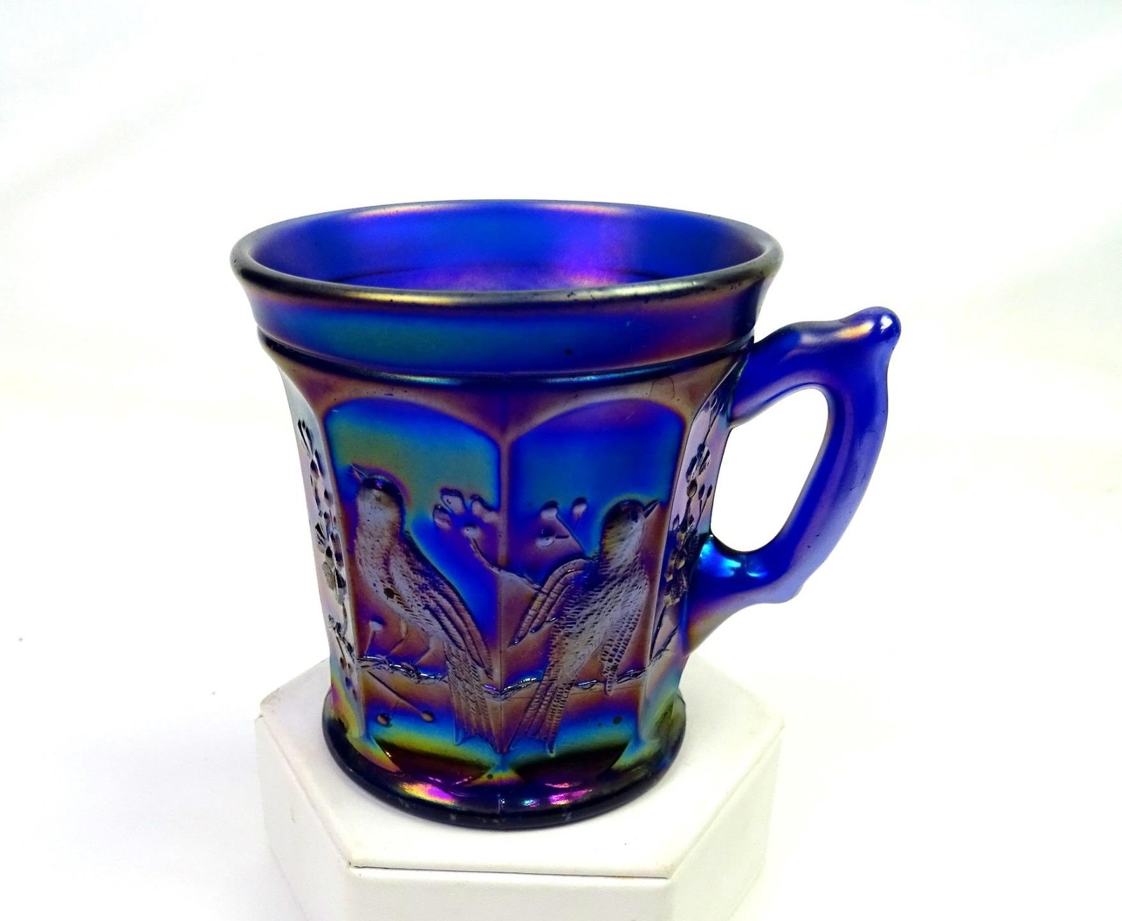 Northwood Signed Carnival Glass Blue Singing Birds Smooth 3 1/2\