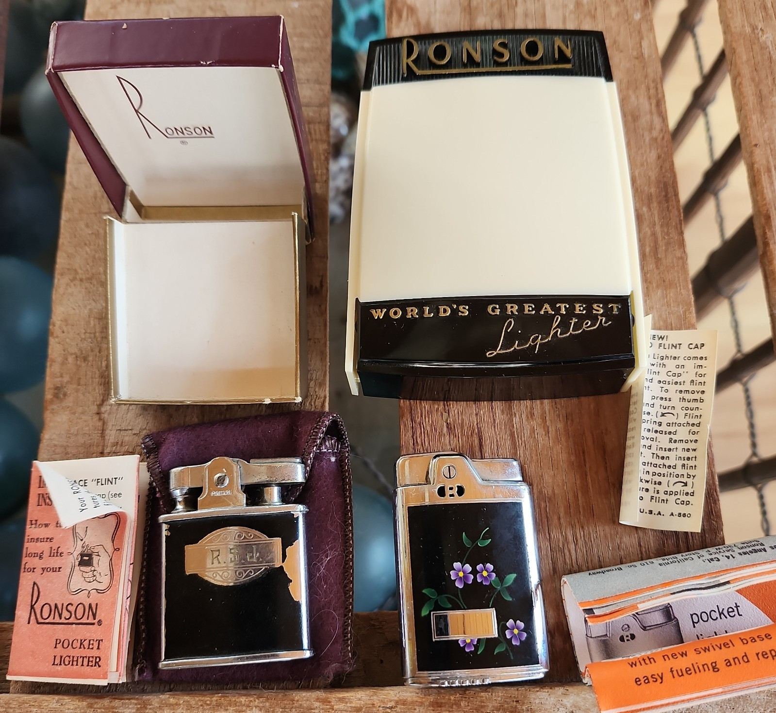 Lot Of 2 Vintage Ronson Lighters Capri Floral Enamel & Princess With Boxes