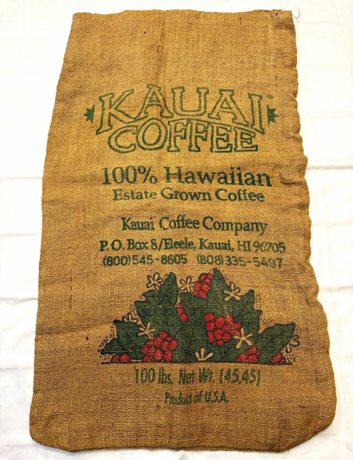 Kauai Coffee 100% Hawaiian Estate Grown Coffee Burlap Bag Sack 100 lb Kauai Coffee 100% Hawaiian Estate Grown Coffee Burlap Bag Sack 100 lb
