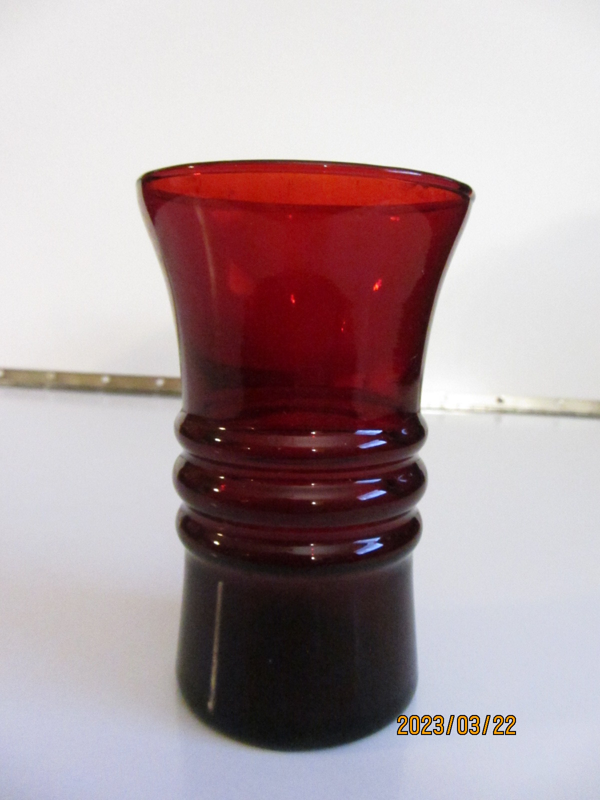 Anchor Hocking art deco 1930's RUBY Red glass tumbler 4-3/4