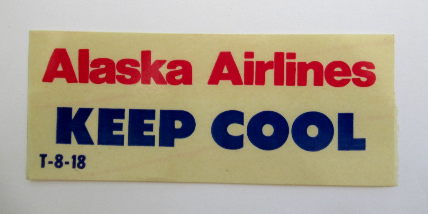 Original Vintage Alaska Airlines Keep Cool Cargo Baggage Sticker Label T-8-18