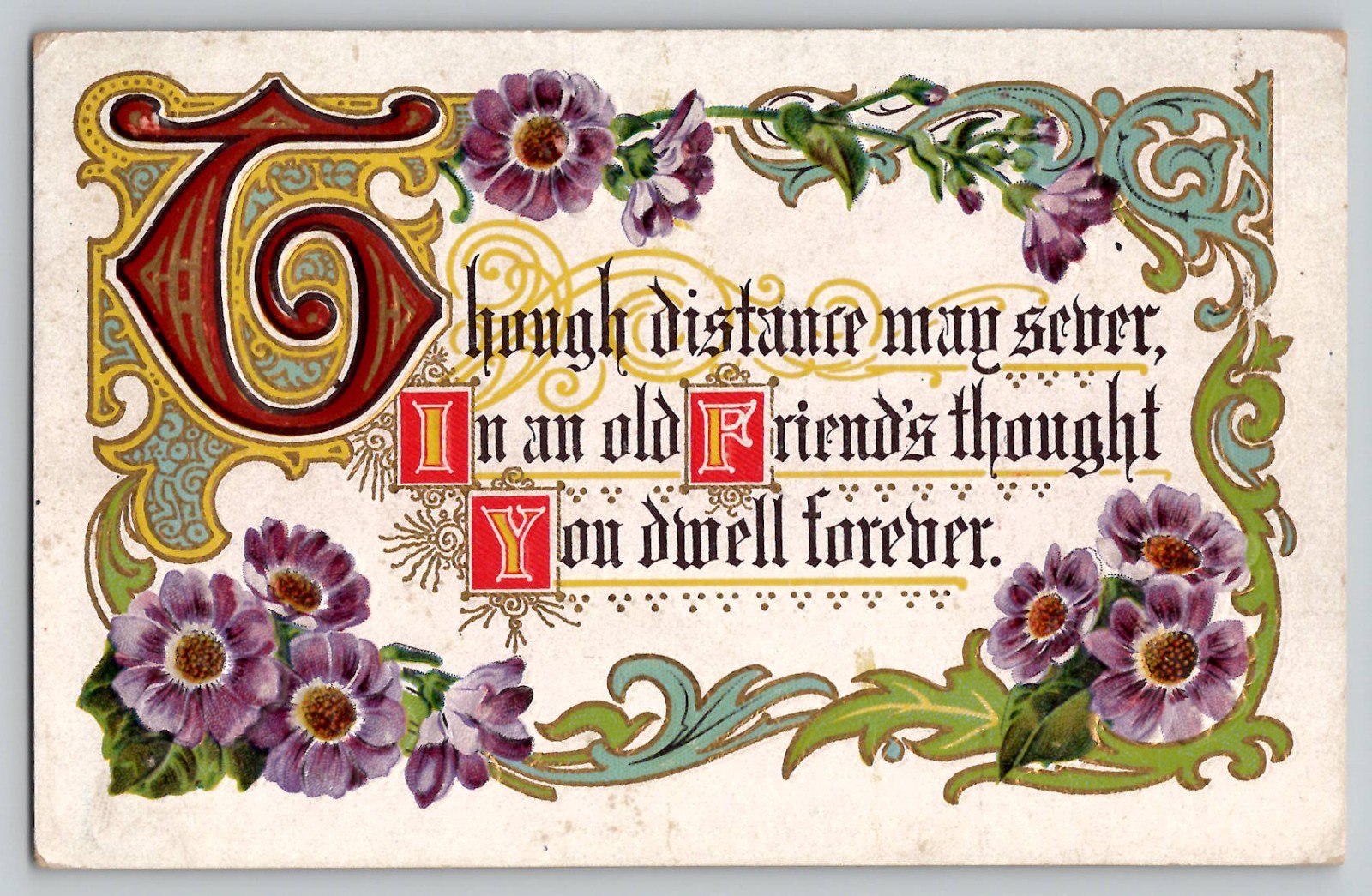 Motto Series No 2 Floral Friendship Art Nouveau Big T Saying Postcard c1910\'s