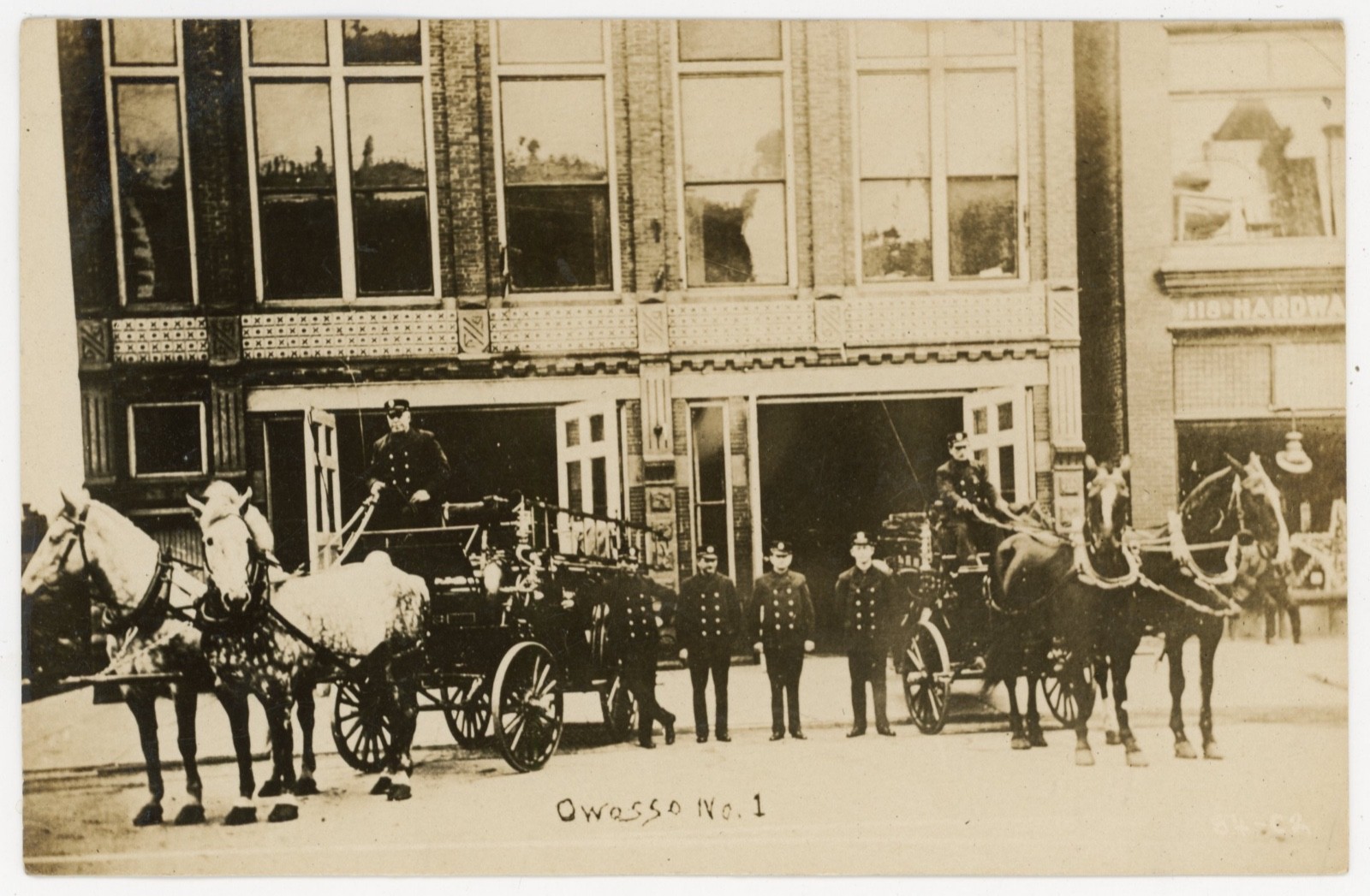 Owosso Michigan No. 1 Fire Department RPPC – Horse Drawn Engine – c1905
