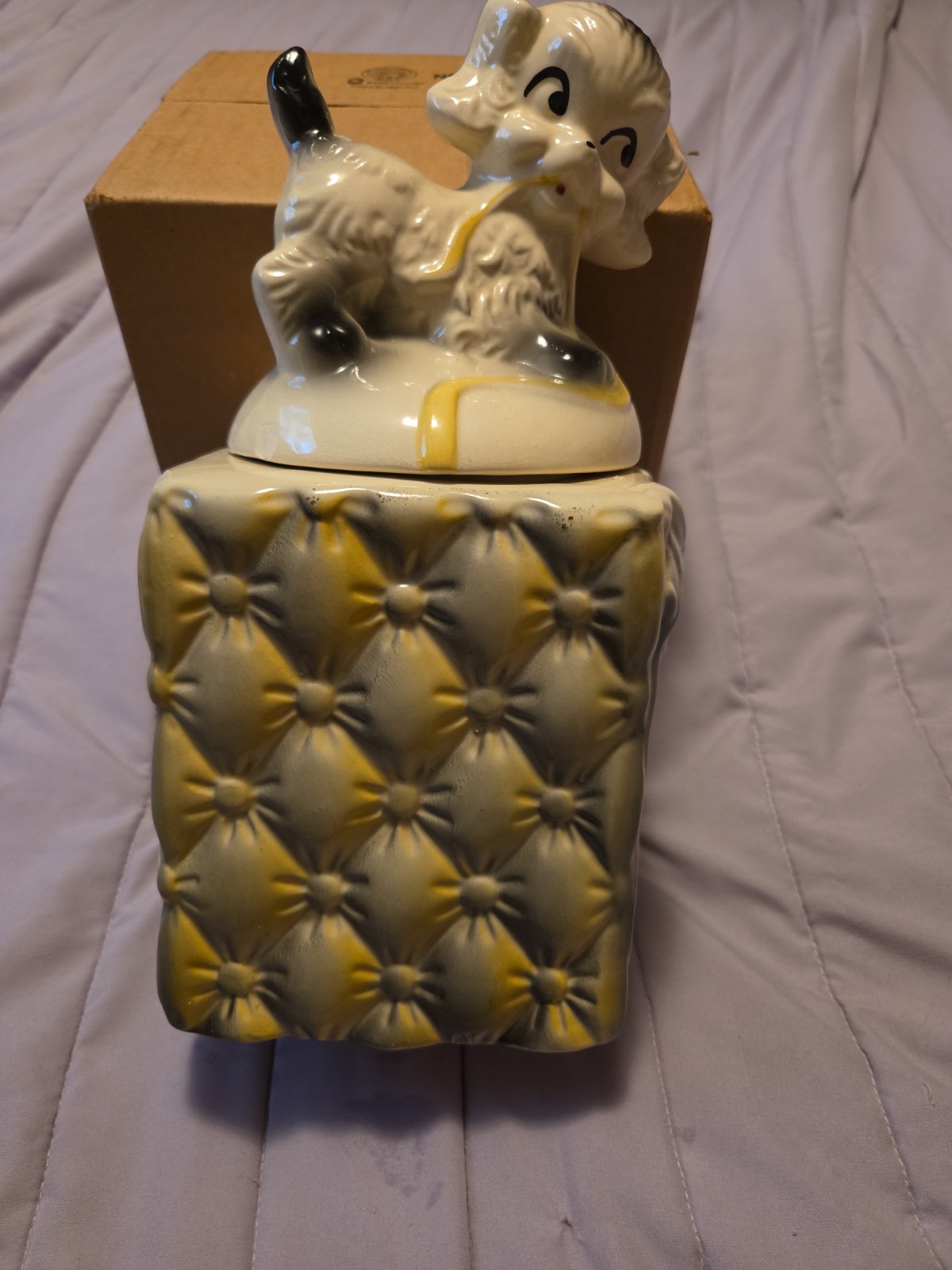 VTG American Bisque  Cookie Jar w/Puppy Dog Lid 13