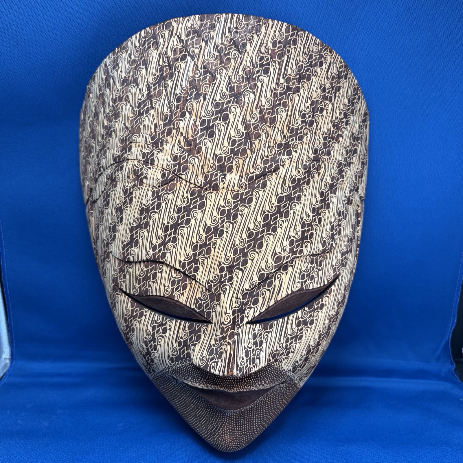 Batik Mask, Javanese, Dark Brown and White, Reduced Version,  Approx 11.5\