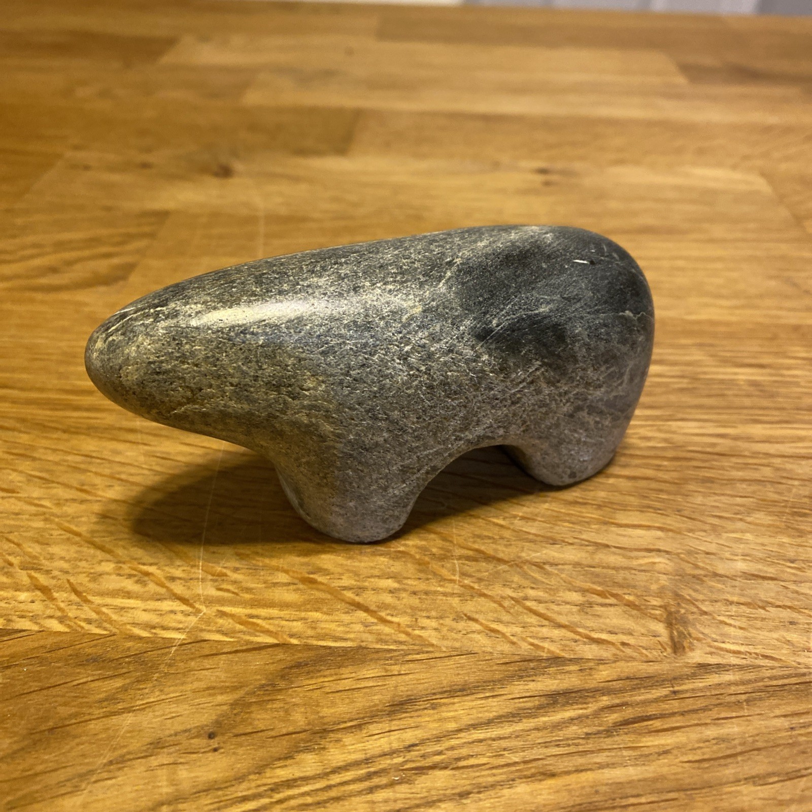 Polished Natural Stone Polar Bear Sculpture Gray And White Signed ~ Hand Carved