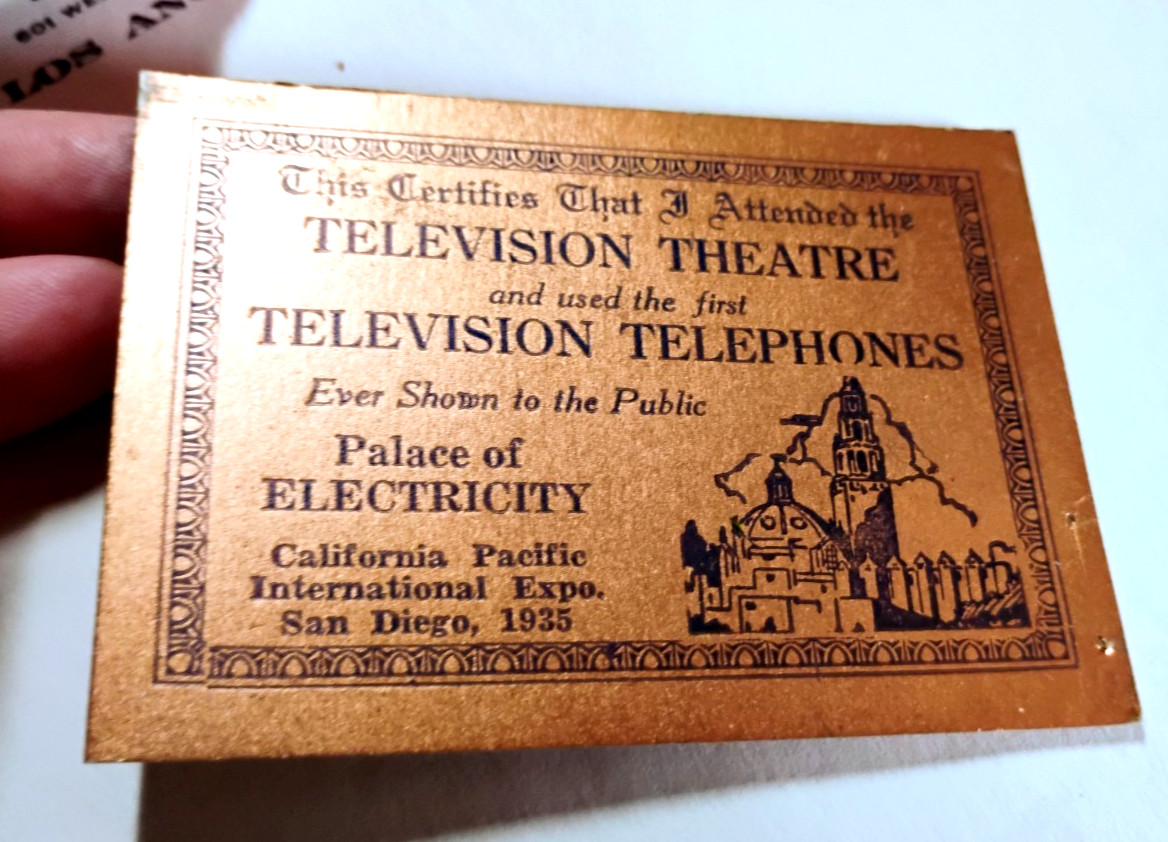 1935 California Pacific Int\'l Expo Souvenir  1ST EVER TELEVISION TELEPHONES Card