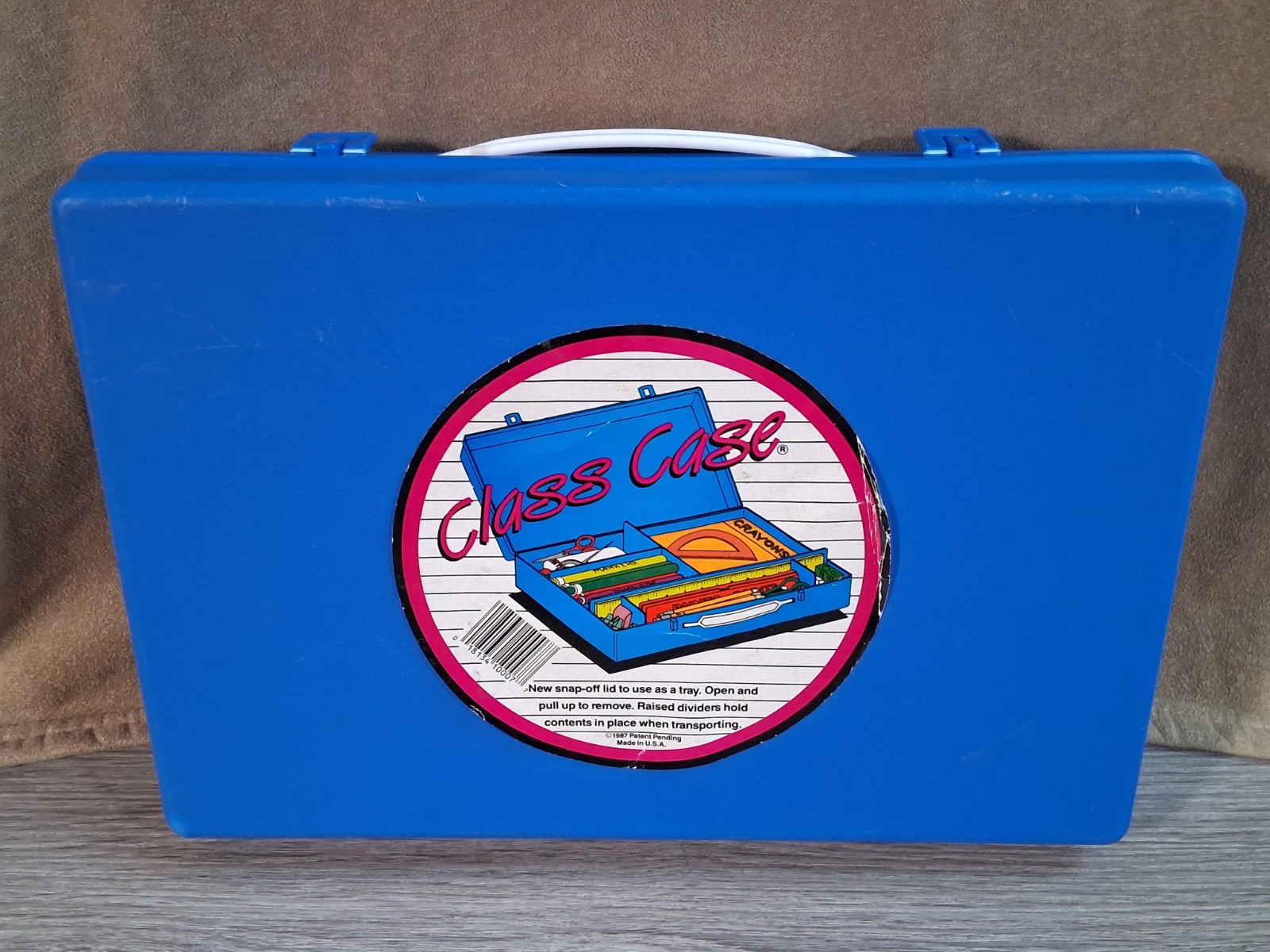 Vintage 1987 Class Case Pencil Box Blue Divided School Supply Storage USA
