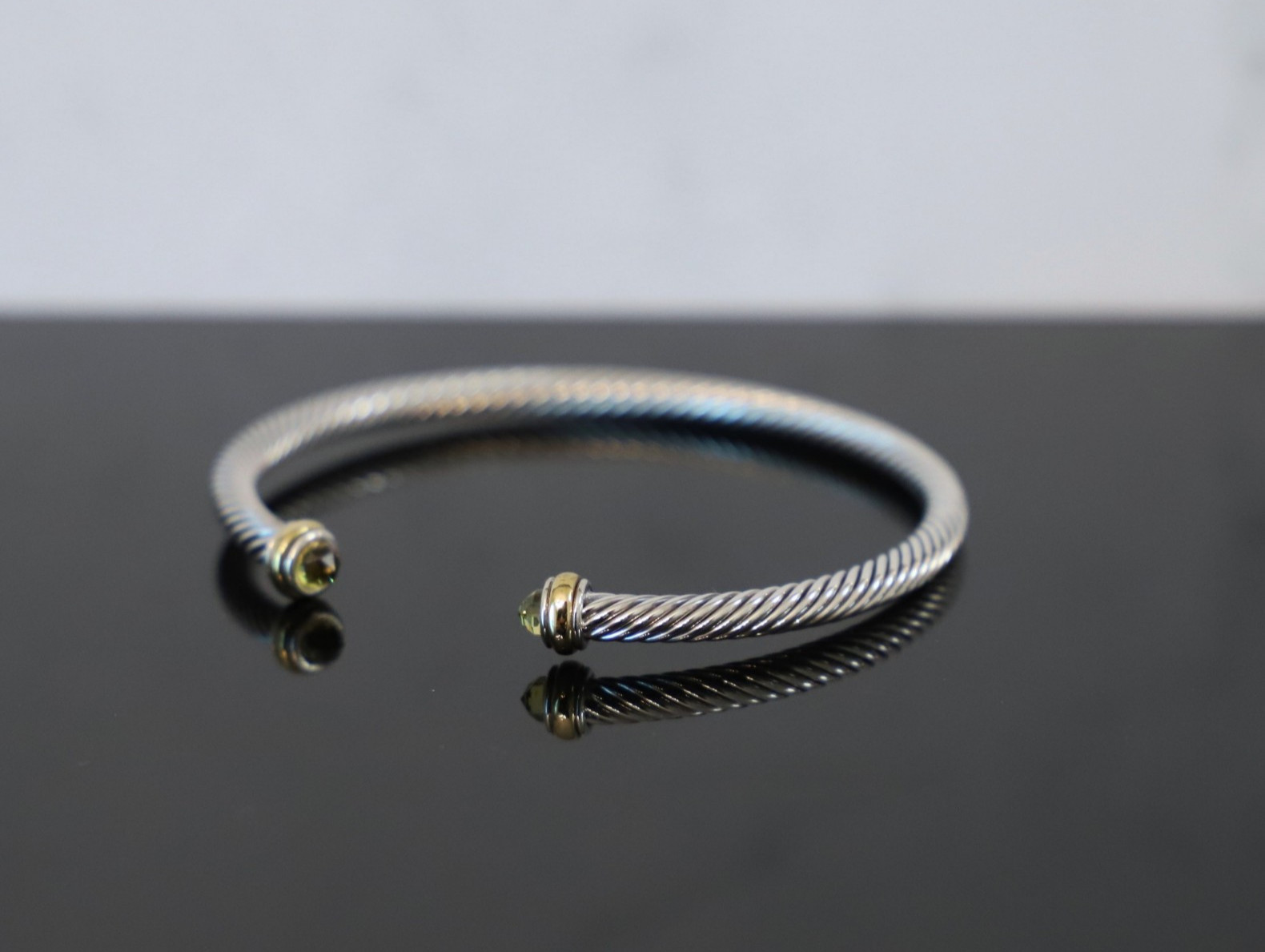 Women's David Yurman Silver 4mm Cable Bracelet Lemon Citrine & Gold size Medium