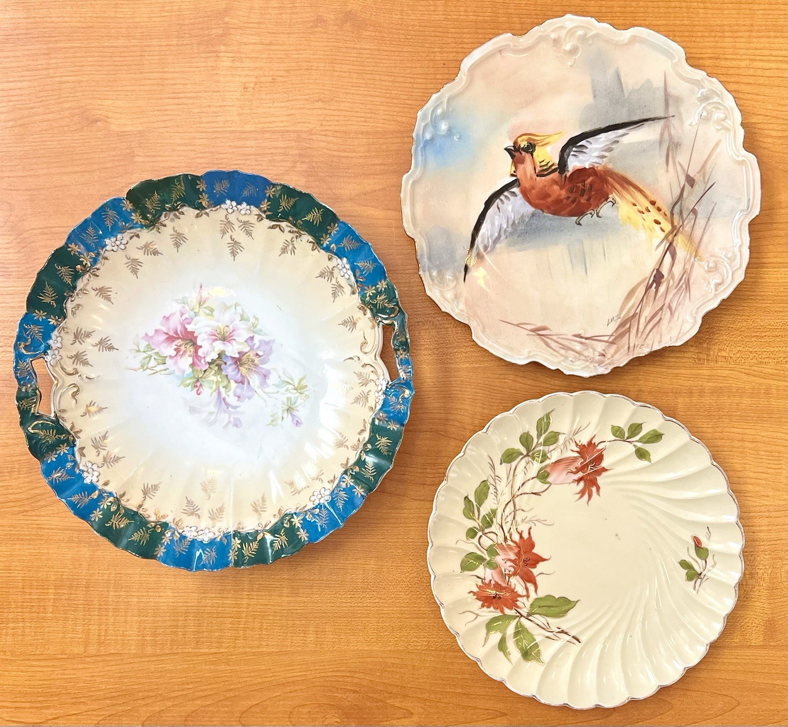 Lot 9 - Antique European Cabinet Plates Hand Painted Floral Game Bird Porcelain
