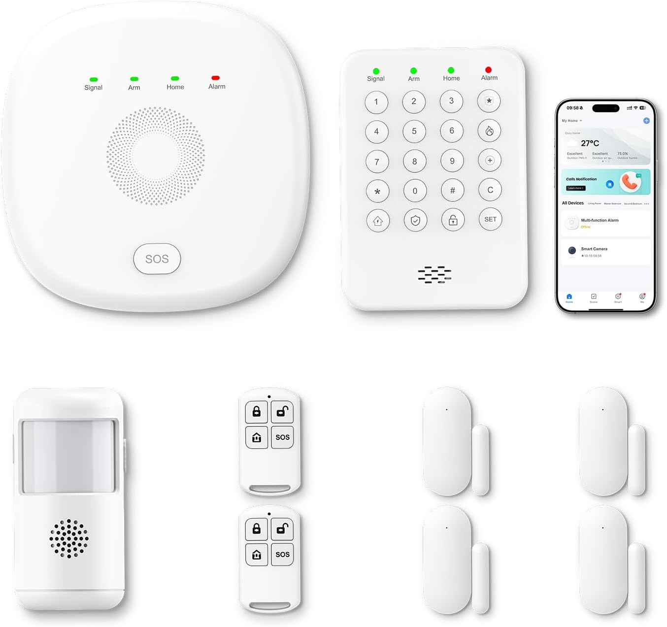 Home Security System 9-Piece Work with Alexa & Google No Monthly Fees,Wifi+4G Mo