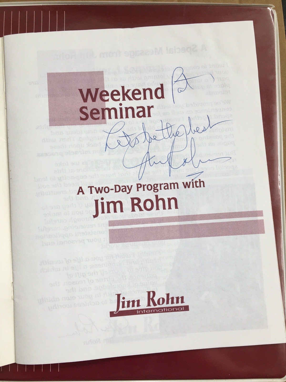 Jim Rohn SIGNED The Weekend Seminar Workbook Binder Autographed & 10 Cassettes
