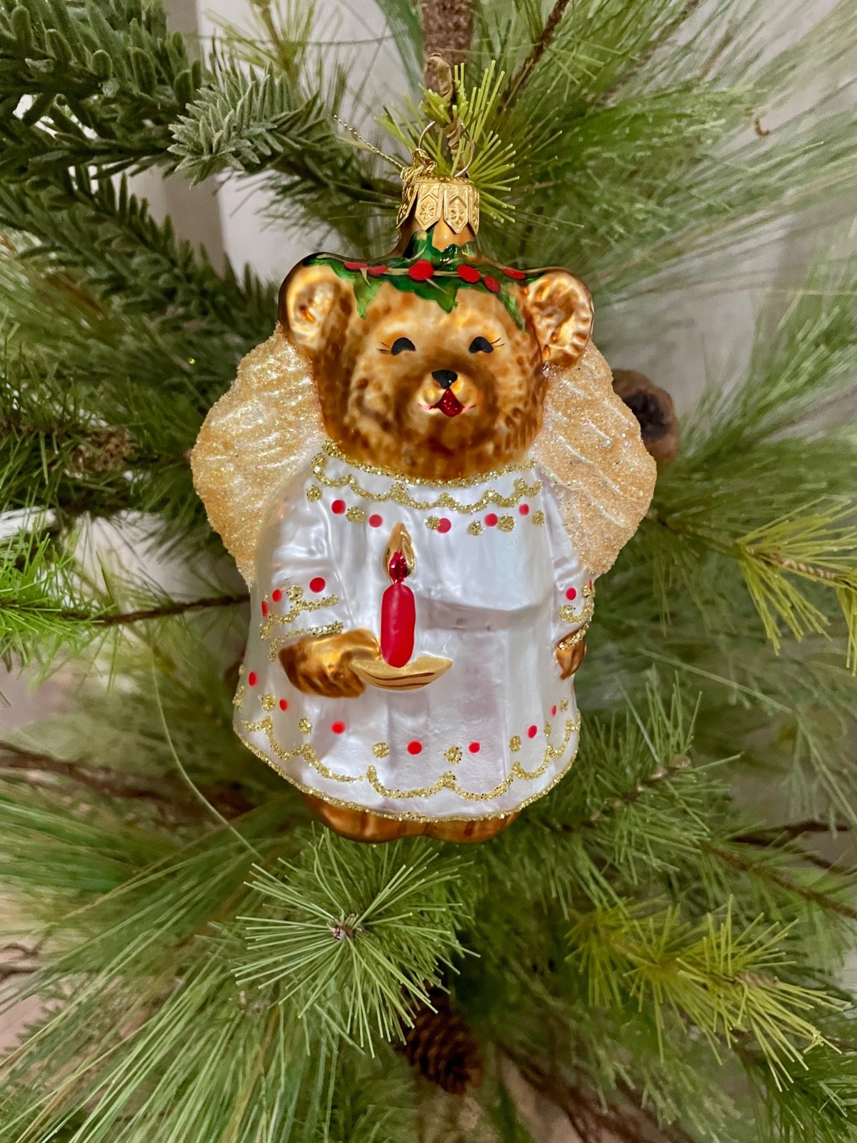 Angel Bear Potpourri Designs Christmas Ornament European Art Glass # Poland