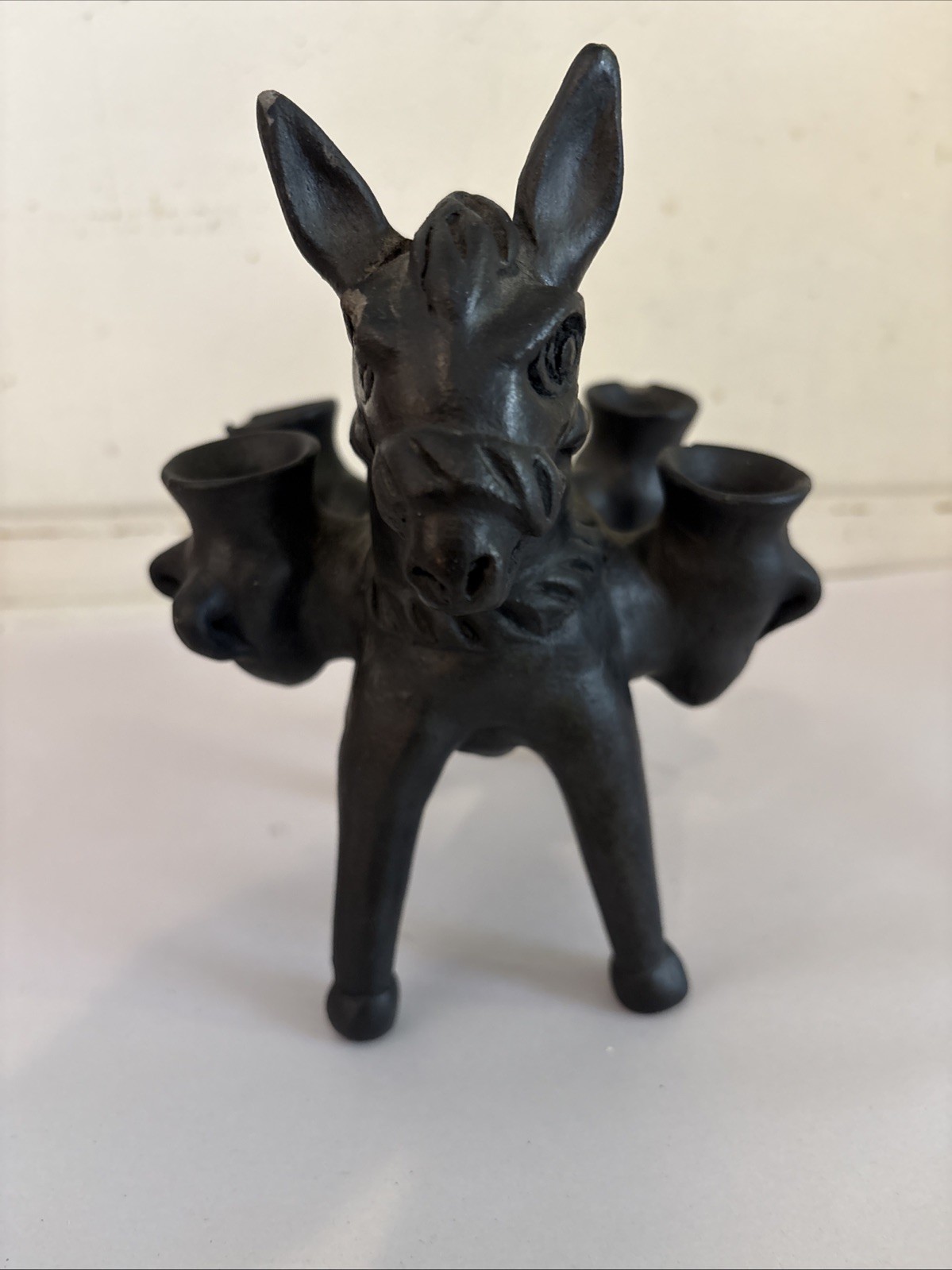Vintage Oaxacan Black Clay Donkey Mexican Folk Art Figurine 7” H