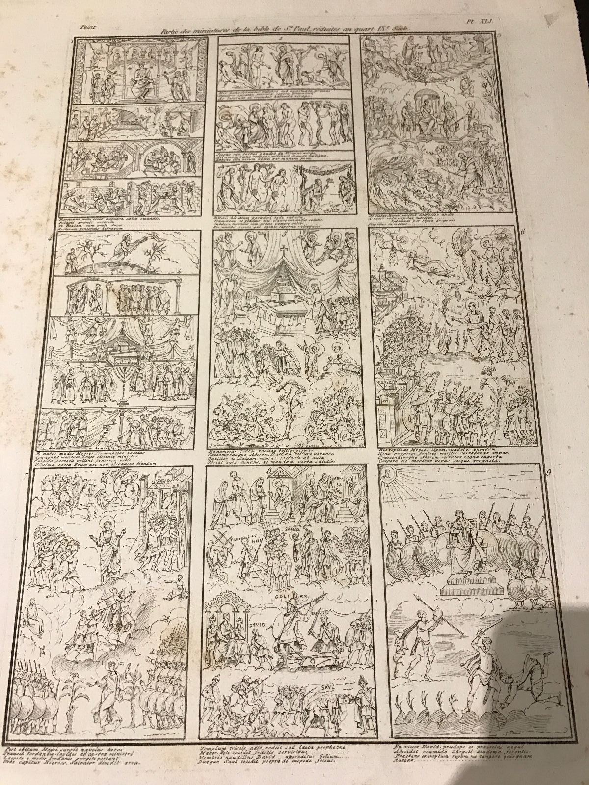 Old engraved scroll of San Pablo santino image pieuse estampa holy 