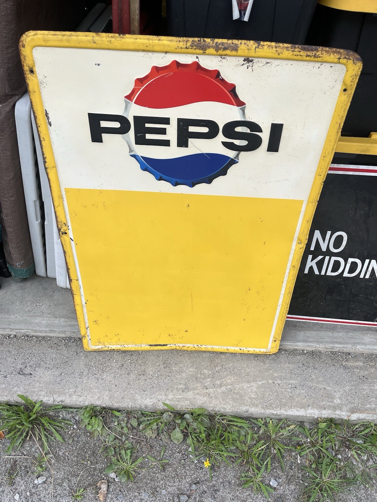 Pepsi Vintage Soda Advertising Sign Metal Yellow White Red Blue Black