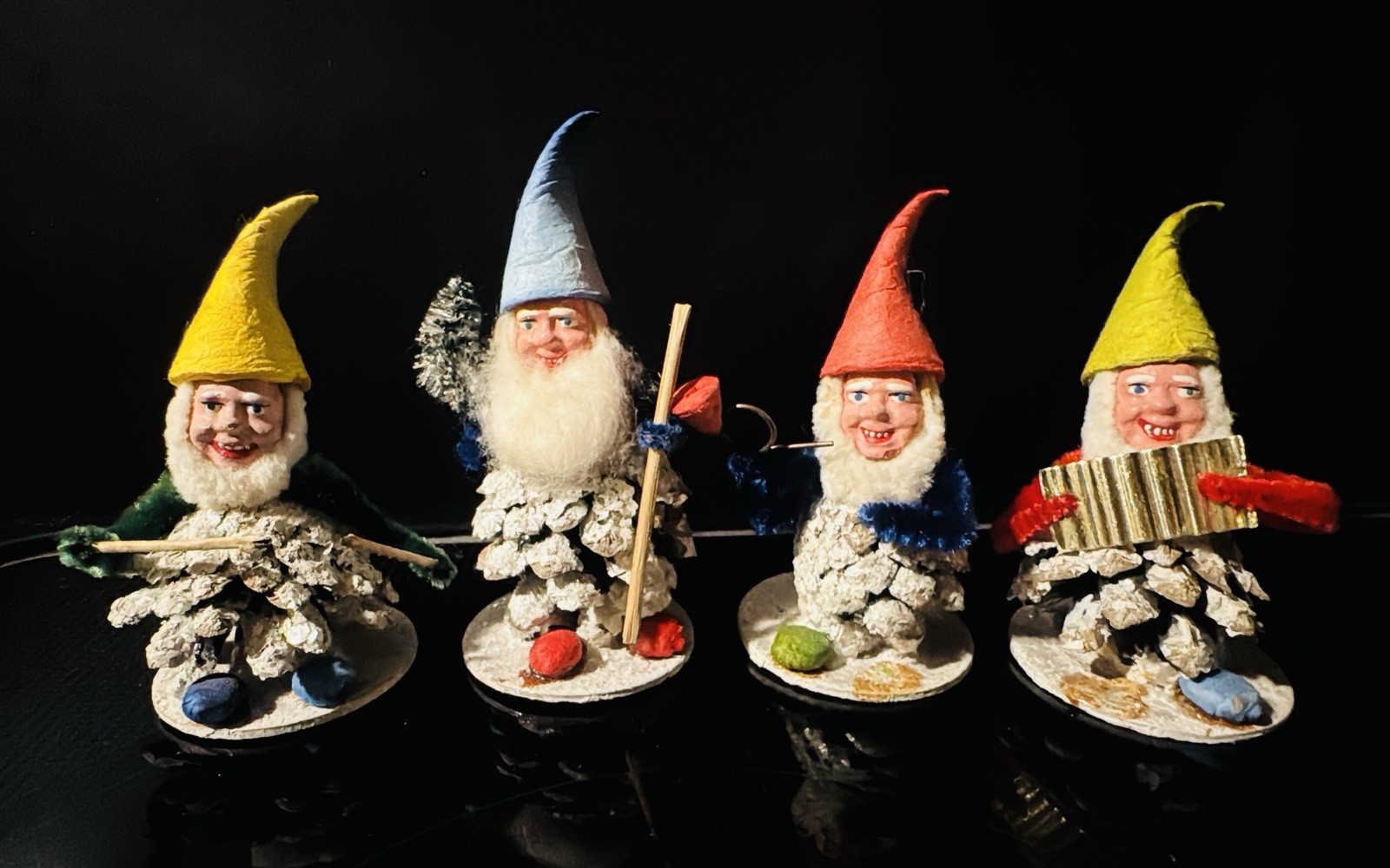 Vintage West Germany Spun Cotton Pine Cone Putz Elves Gnomes Set Of 4 HTF Vintage West Germany Spun Cotton Pine Cone Putz Elves Gnomes Set Of 4 HTF
