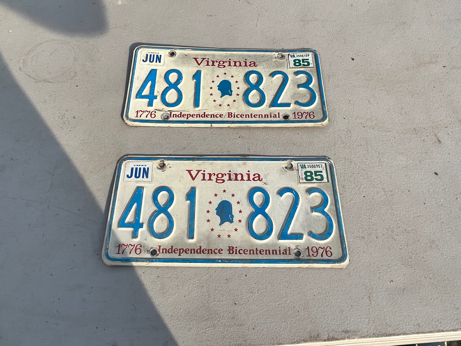 1976 Virginia Bicentennial Antique Plates, Chevy, Ford, Mopar, Pair, Set