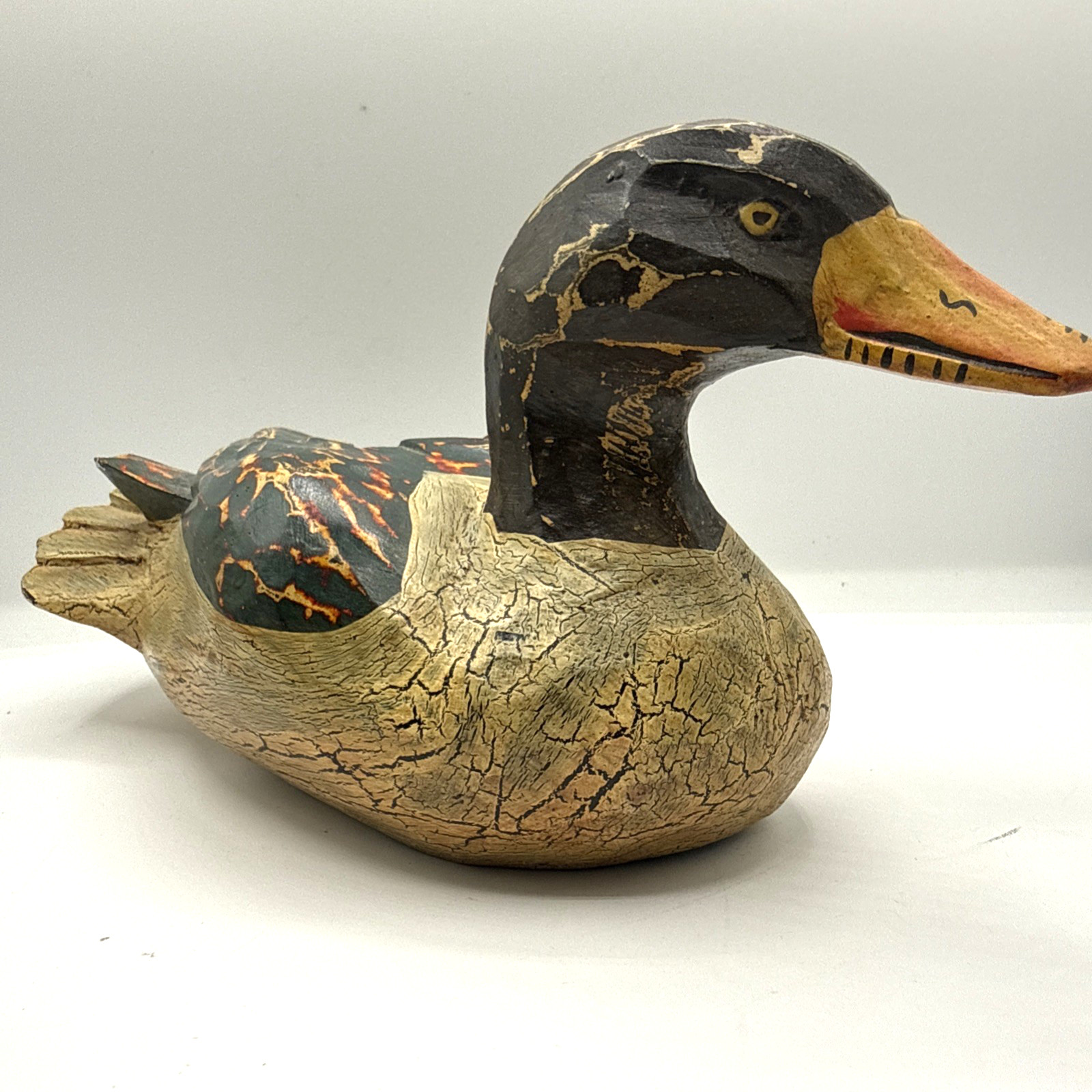 Vintage Wooden Duck Decoy Rustic Folk Art Hand Painted Style Decorative Bird