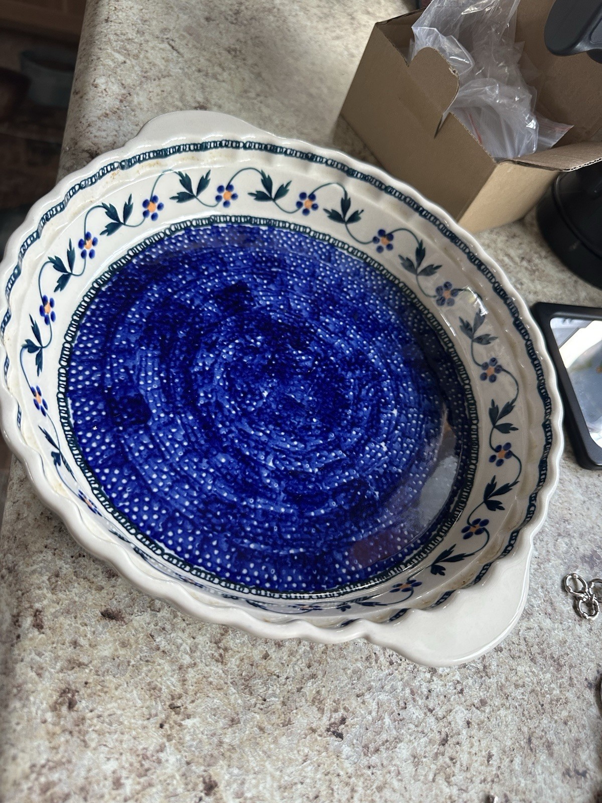 Vintage Boleslawiec Polish Pottery Pie Dish / Pan 10” Dotted Pattern Blue Vintage Boleslawiec Polish Pottery Pie Dish / Pan 10” Dotted Pattern Blue