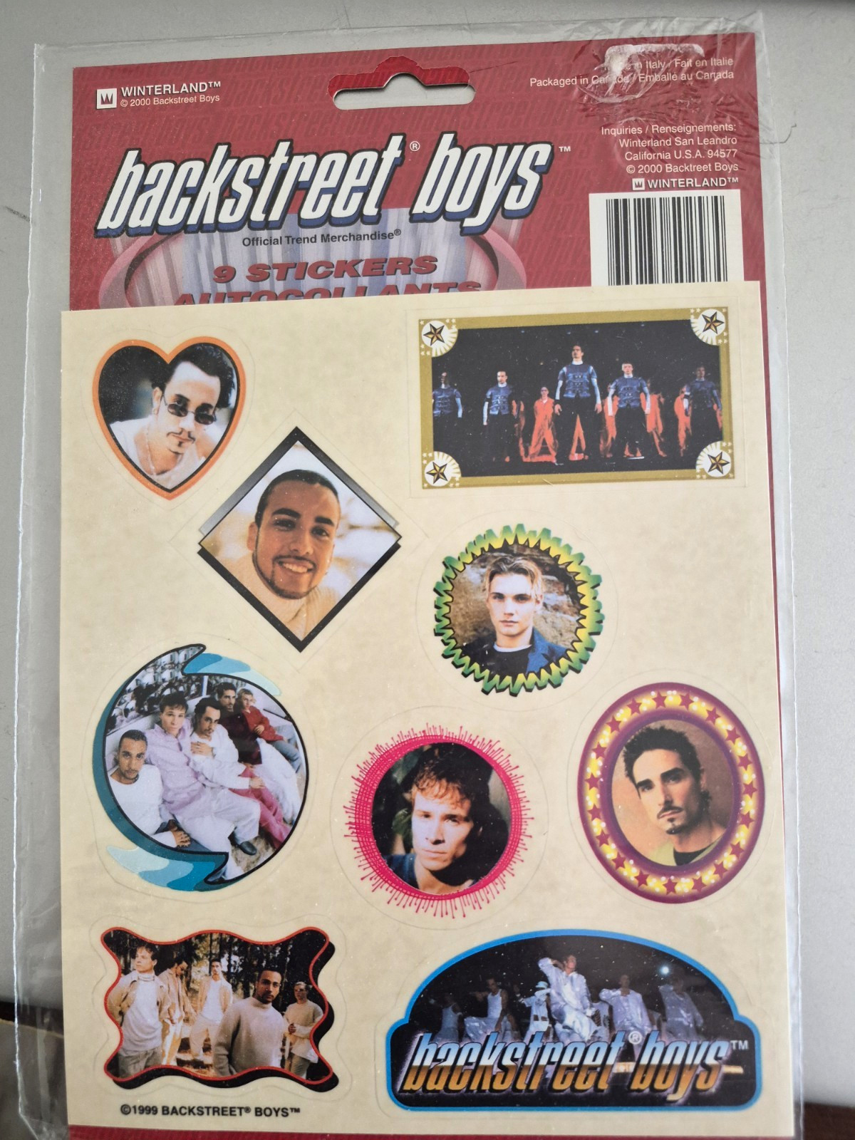 Winterland Backstreet Boys Non-Sport Sticker Set, 9 Stickers, Vintage 2000