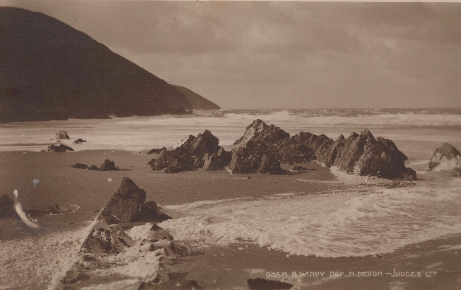 North Devon Windy Day Coast RPPC Real Photo Postcard Judges Ltd c1930s