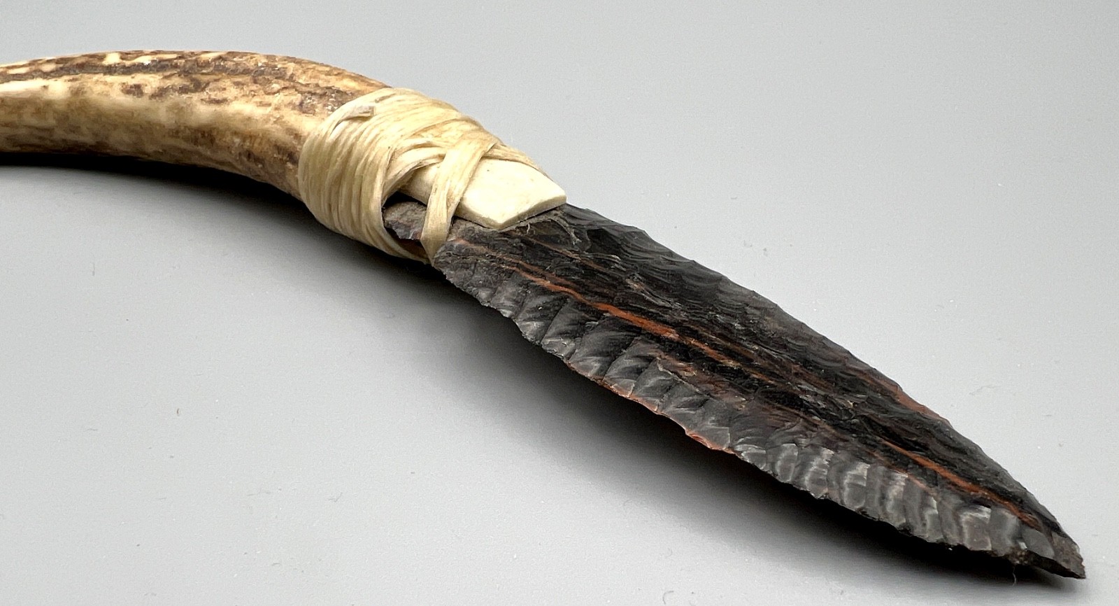 Handcrafted Mahogany Obsidian Knife with Deer Antler Handle – 8.5\