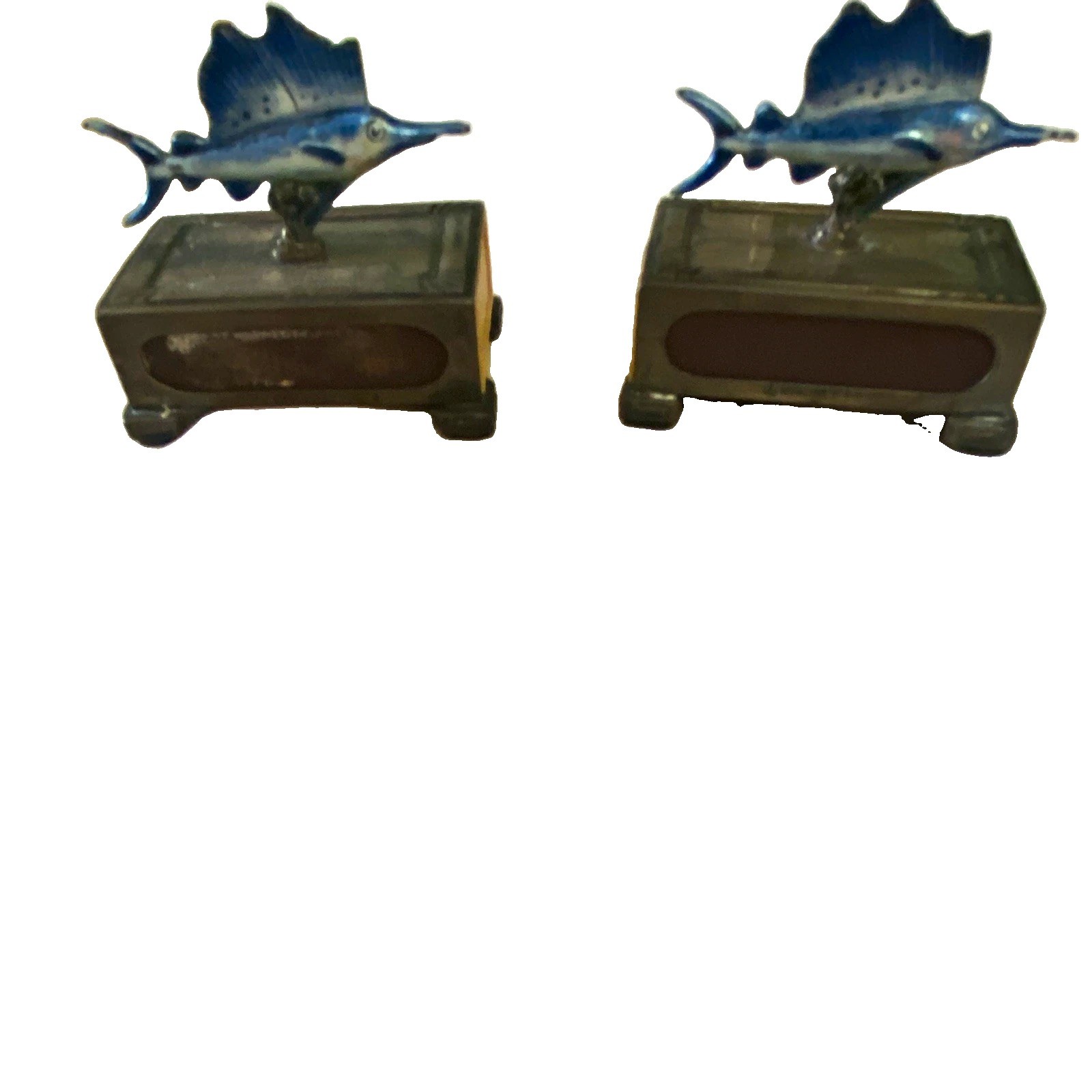 Vintage La Pierre Sterling Silver & Blue Enamel Sailfish Match Box Holders