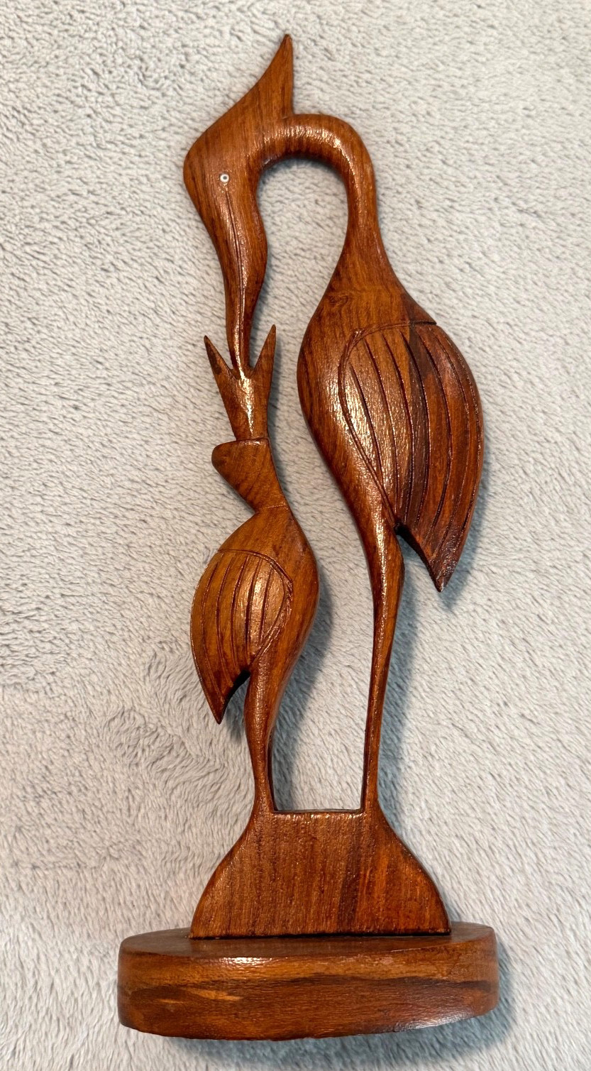 Vintage Statue of 2 Herons Crane Birds Wood carving