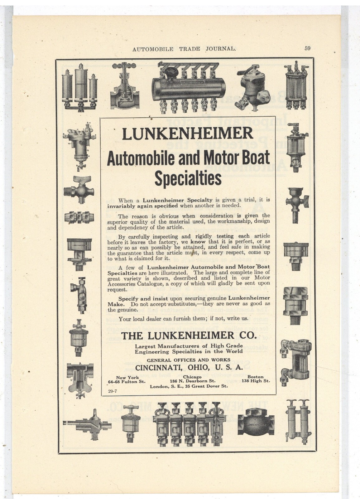 1913 Lunkenheimer Co. Ad: Auto & Motor Boat Parts - Cincinnati, OhiO