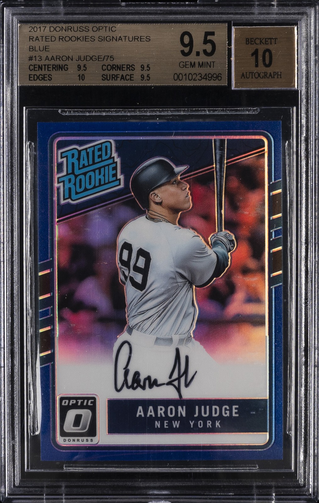 2017 DONRUSS OPTIC RATED ROOKIES SIGNATURES BLUE #13 AARON JUDGE BGS 9.5