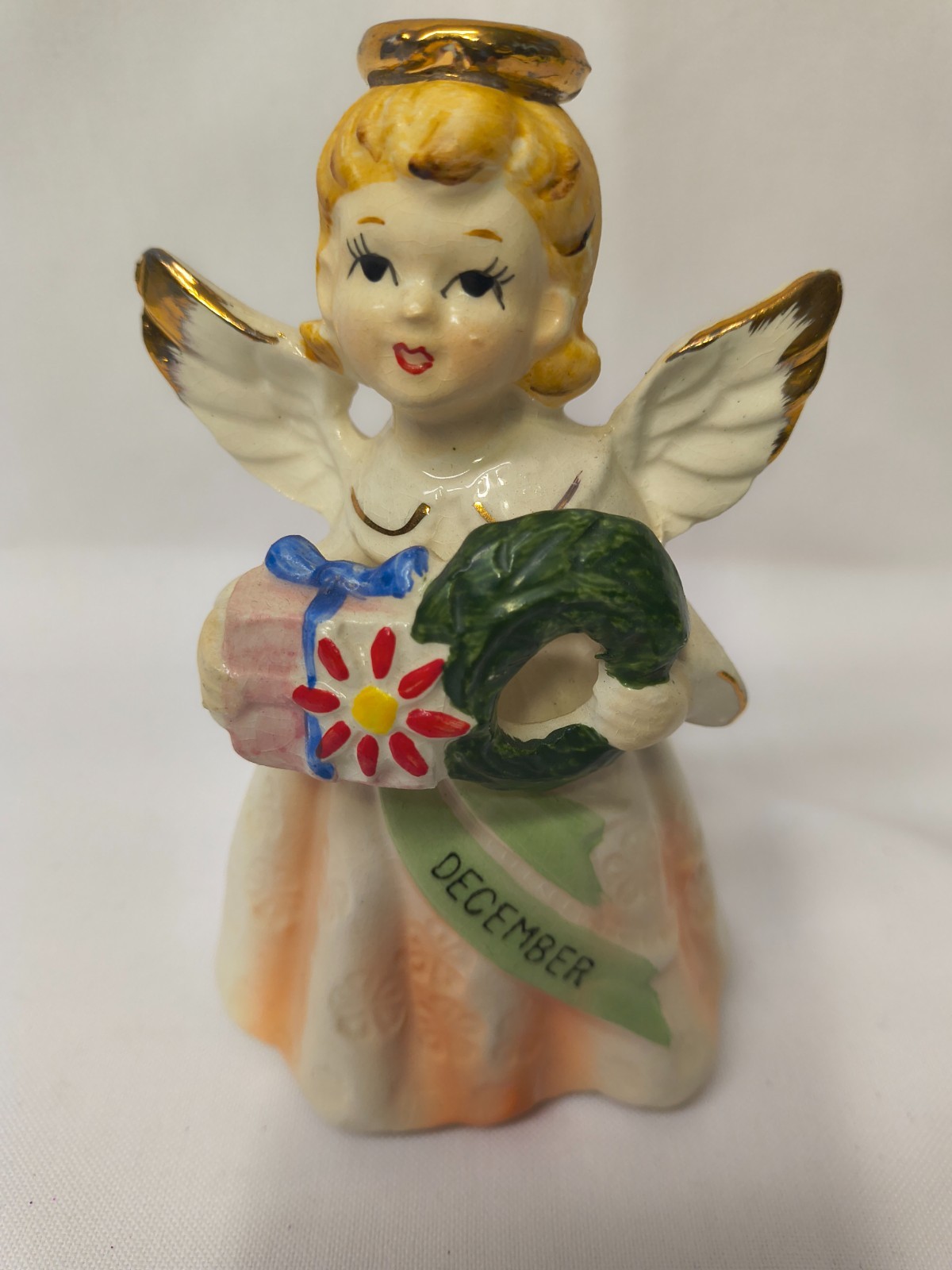 Vintage Japan December Angel with Present & Wreath Figurine c131