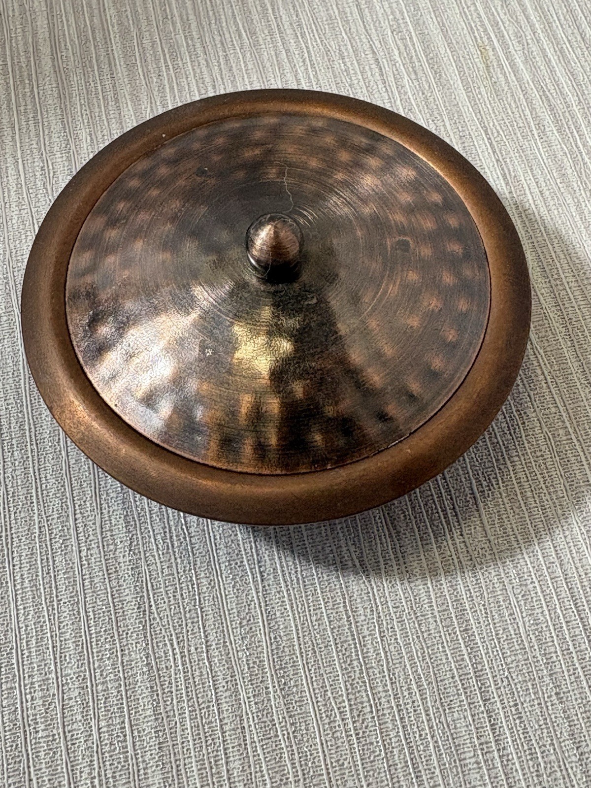Vintage Copper Bowl Covered Dish Copper Tone Metal Lid Trinket Dish Small
