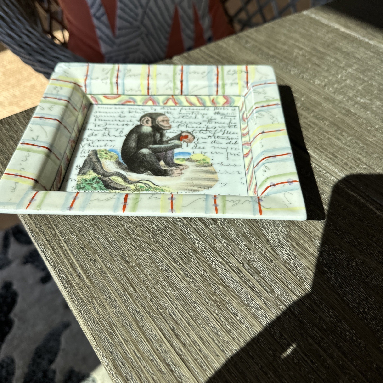 John Derian Trinket Dish Tray Wild Monkey Design Porcelain Home Decor 7.5x8.5 John Derian Trinket Dish Tray Wild Monkey Design Porcelain Home Decor 7.5x8.5