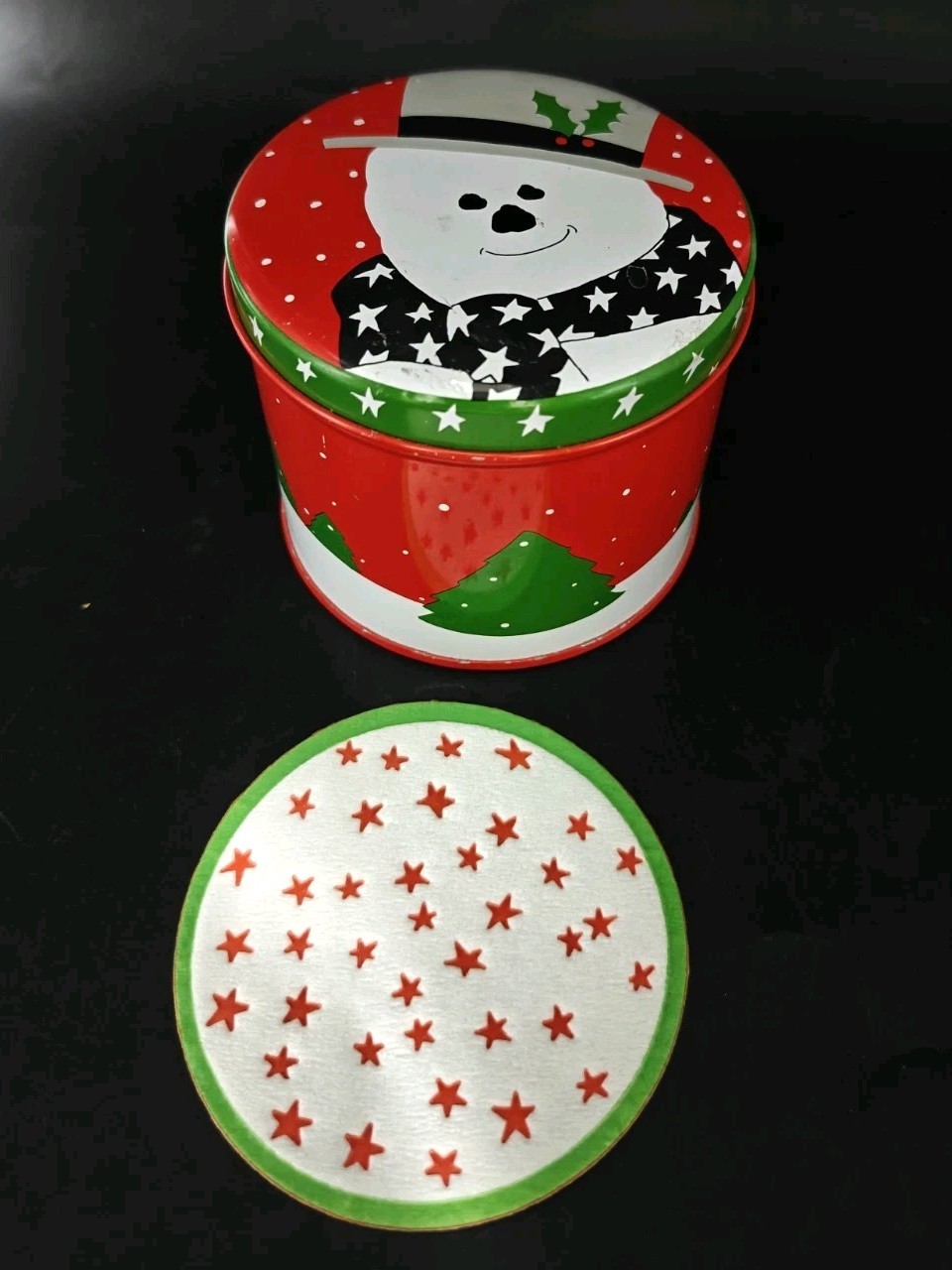 Vintage Lynda Sylvester Christmas Paper Coasters Set of 45 with Original Tin