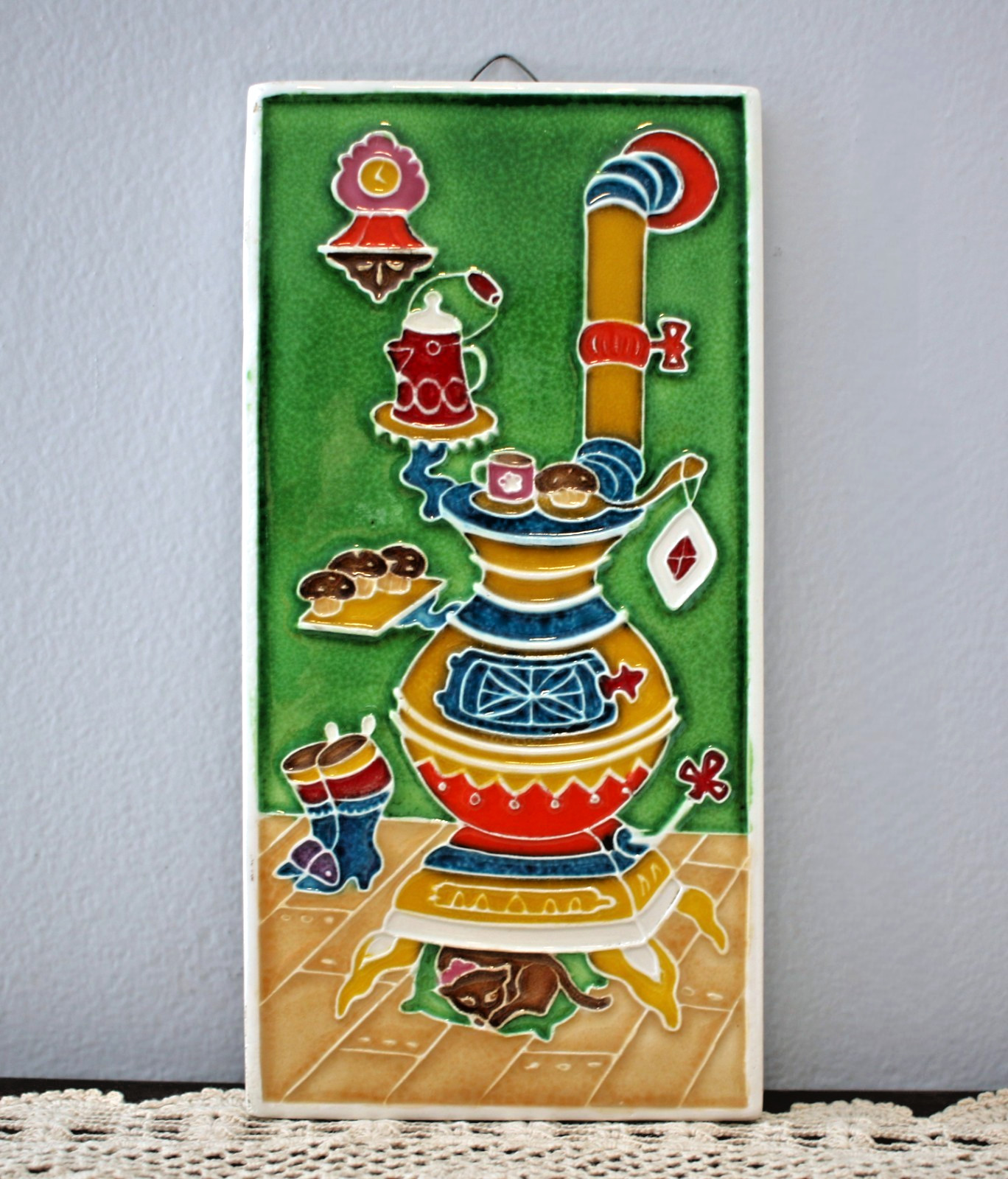 Vintage Ceramic Wall Tile Creazioni Luciano Italy Cloisonne Kitchen Stove