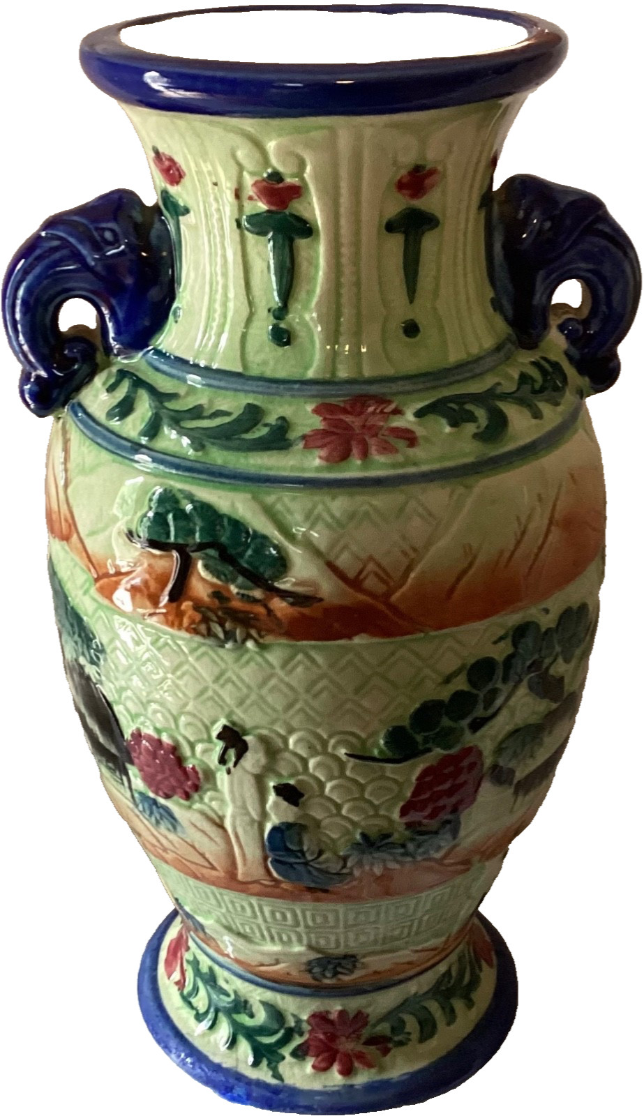 Vintage Japanese Satsuma Style Hand Painted Ceramic Vase Twin Handles Landscape Vintage Japanese Satsuma Style Hand Painted Ceramic Vase Twin Handles Landscape