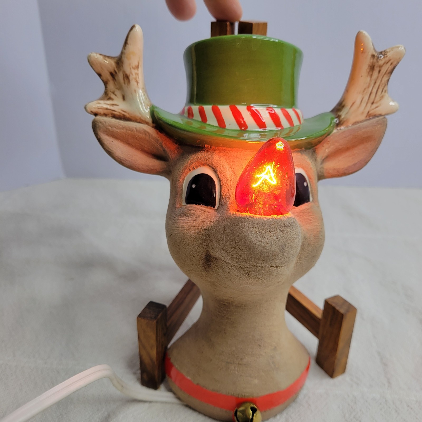 Vtg Ceramic Rudolph Red Nose Reindeer Wall Light Up Lamp Christmas RARE 7x6 MCM