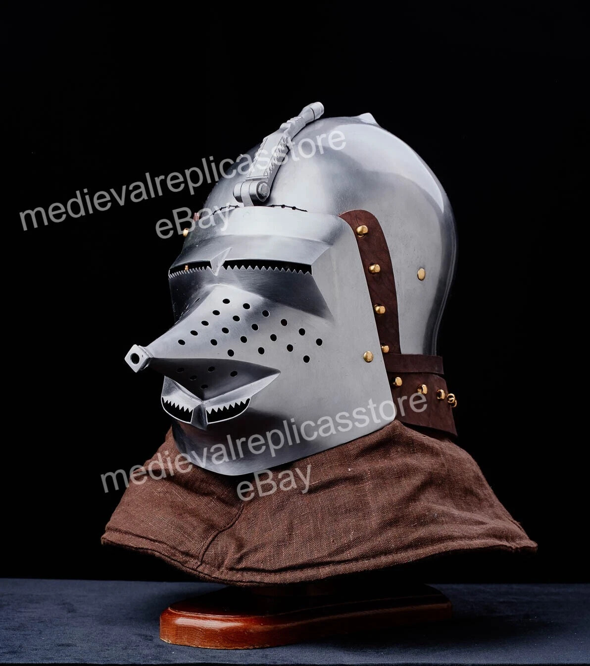 Medieval Bascinet Hounskull Helmet 16GA Steel Padding Pig Face Helmet,