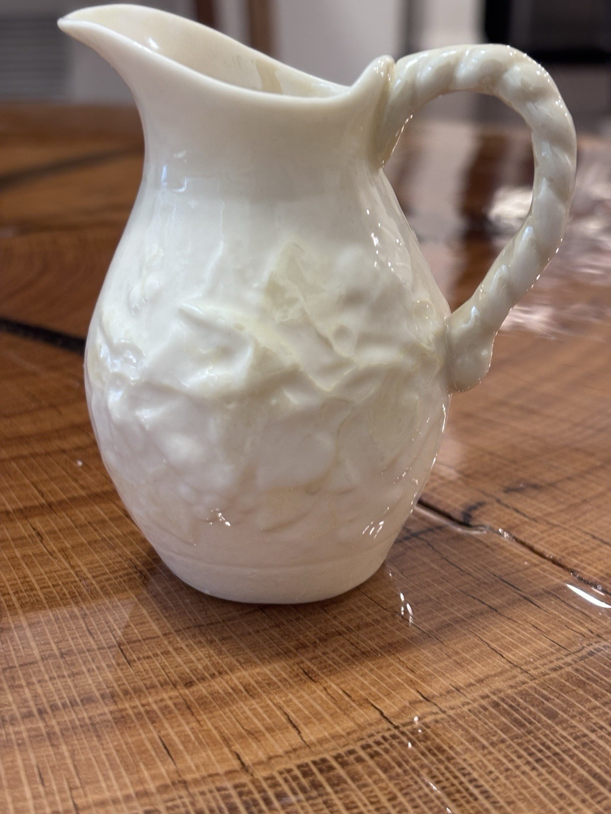 Antique German Porcelain Embossed Floral Creamer – Crown Backstamp – Germany