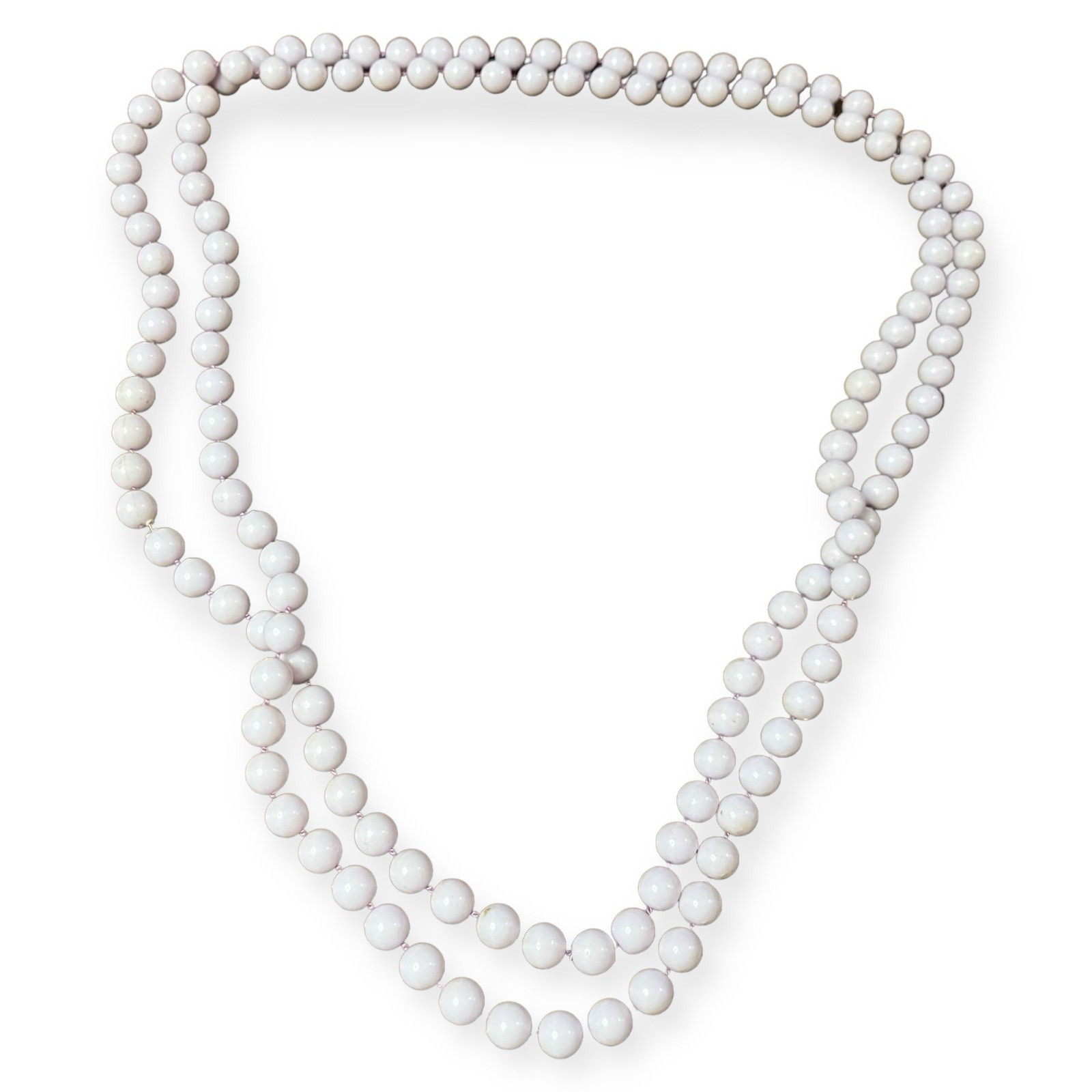 White Bead Necklace 52” Long Single Strand Glossy Round Beads Classic Layered